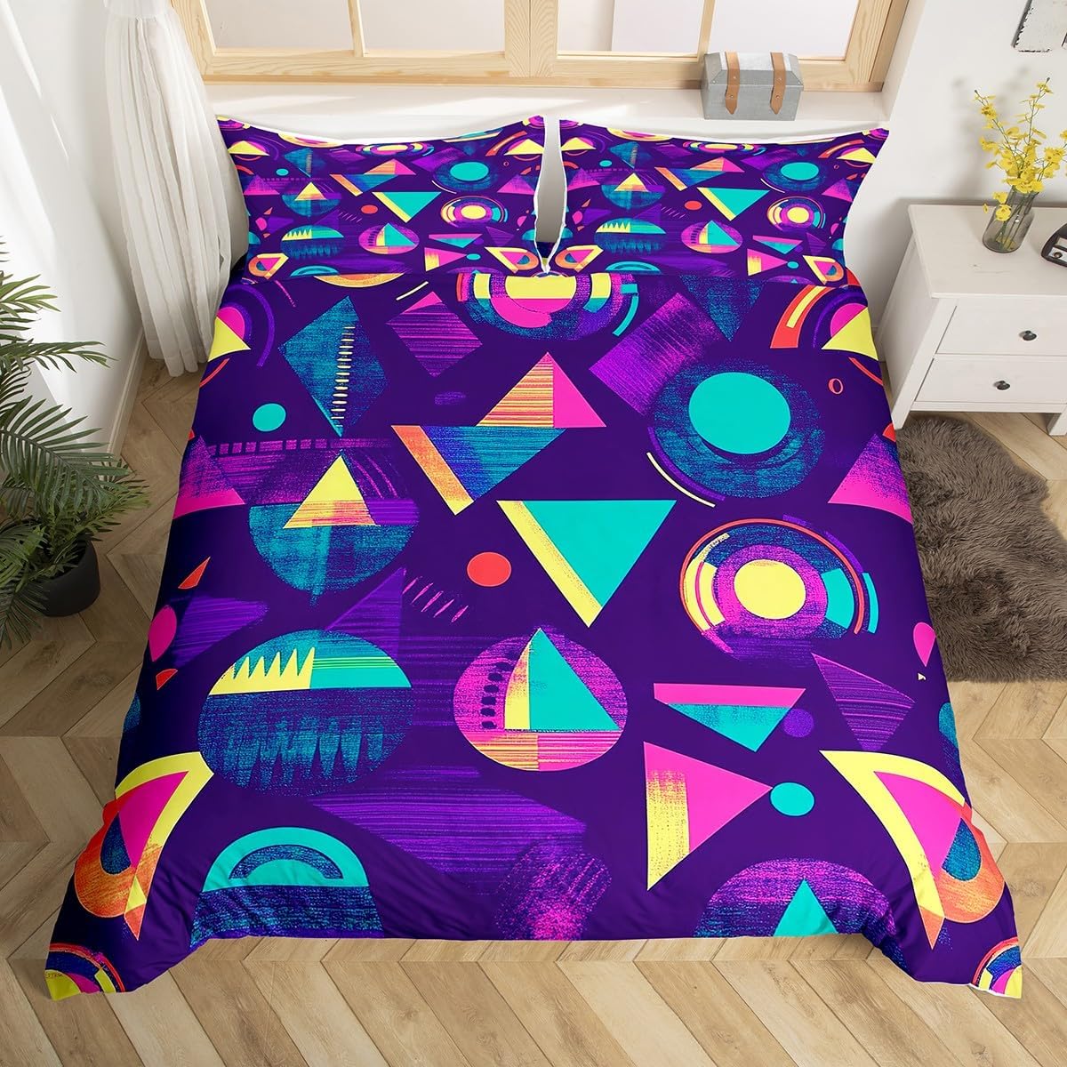Memphis Style Duvet Cover King Abstract Colorful Dots Design Funky Bedding Set For Kids Child Girls Vintage Eighties Comforter Cover Memphis Fashion Bed Sets 80'S Style Retro 1980s Home Decor