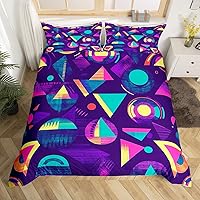 Vista 24 de Juego de funda de edredón estilo Memphis, tamaño matrimonial, diseño abstracto colorido con puntos funky para niños y niñas, funda de edredón