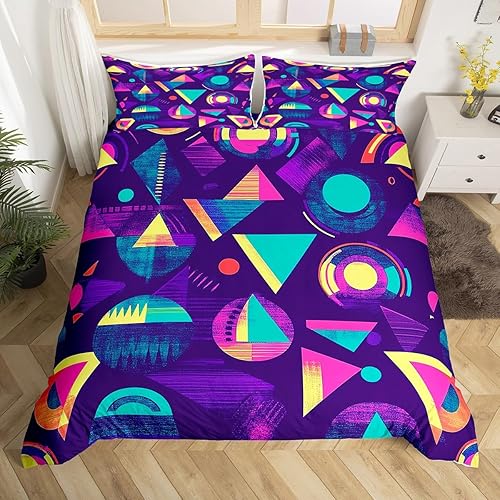 Miniatura 24 de Juego de funda de edredón estilo Memphis, tamaño matrimonial, diseño abstracto colorido con puntos funky para niños y niñas, funda de edredón