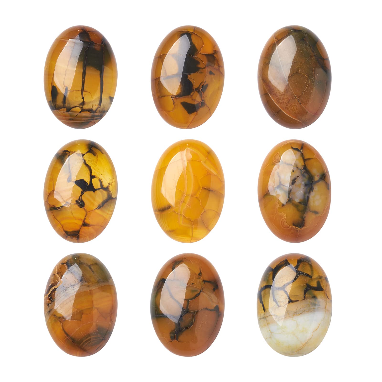 PandaHall 20pcs Natural Agate Oval Cabochons Dyed Dragon Veins Gemstone Flat Back Cabochons 25x18x7mm Chakra Healing Crystal Cab Covers for Jewelry Making
