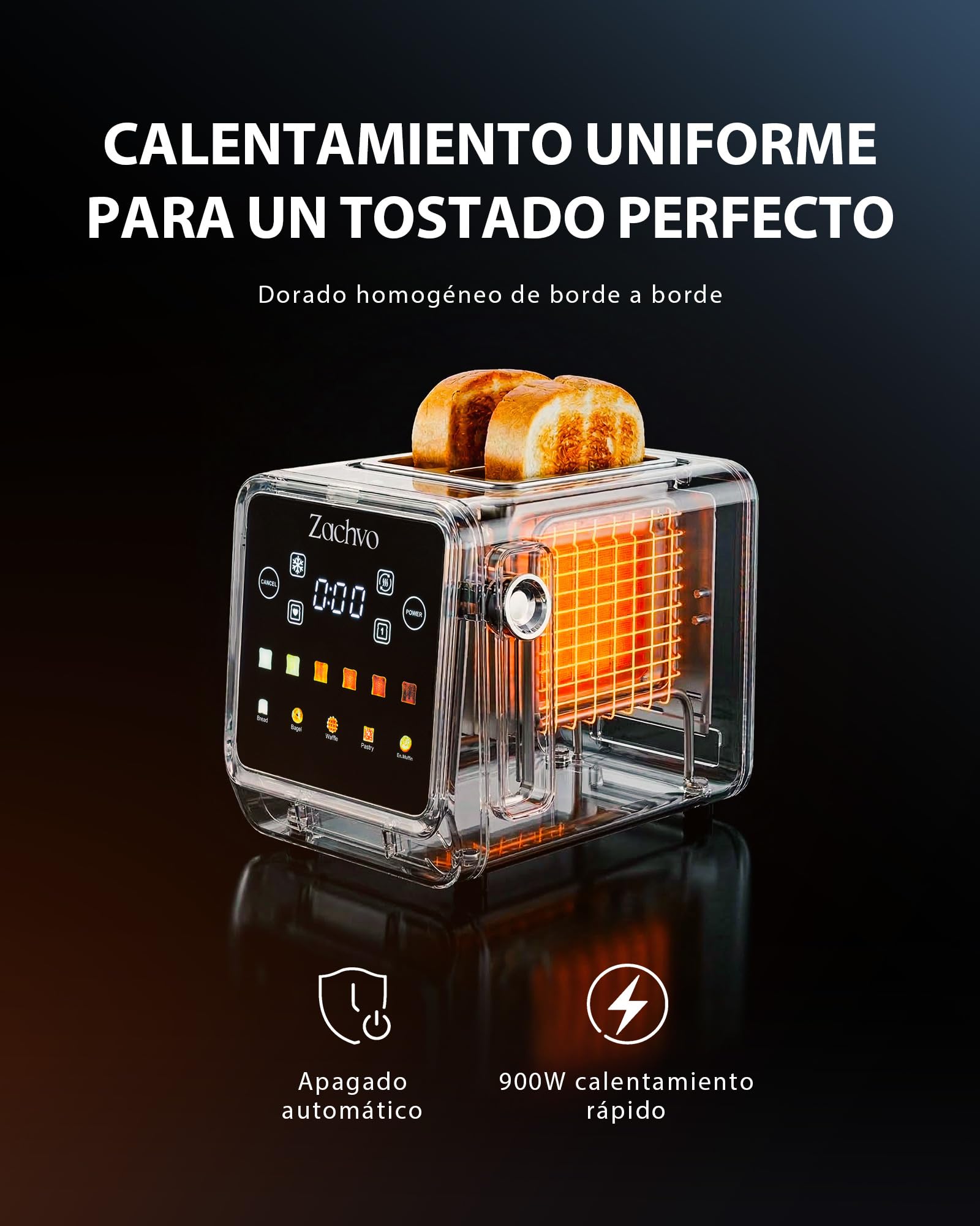 Tostadora de 2 Rebanadas de Acero Inoxidable con Pantalla Táctil Grande, Cuenta Atrás LED y Memoria, Modos Una Rebanada y Bagel, Pinza para Sándwich, Calientapanecillos