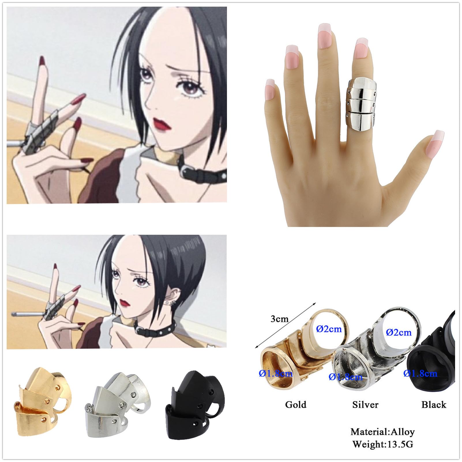 XHBTS Nana Anime Ring Halskette Schlüsselanhänger PU Choker und Aufkleber Cosplay Fingerknöchelringe Gothic Fingerknochen Ring Punk Schmuck Zubehör Requisiten