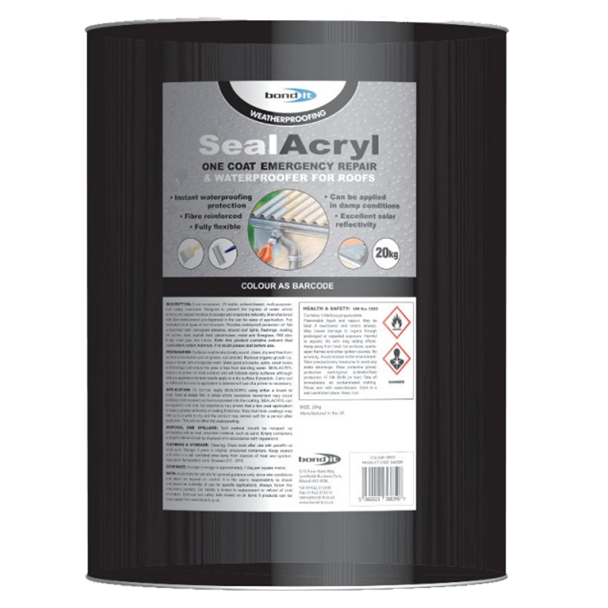 Ara Choice Grey Bond It 20Kg Seal Acryl Roof Repair Paint Roofing Waterproofer Sealacrylic One Coat Emergency Waterproofer Breathes Membrane Paint Sealant (Grey)