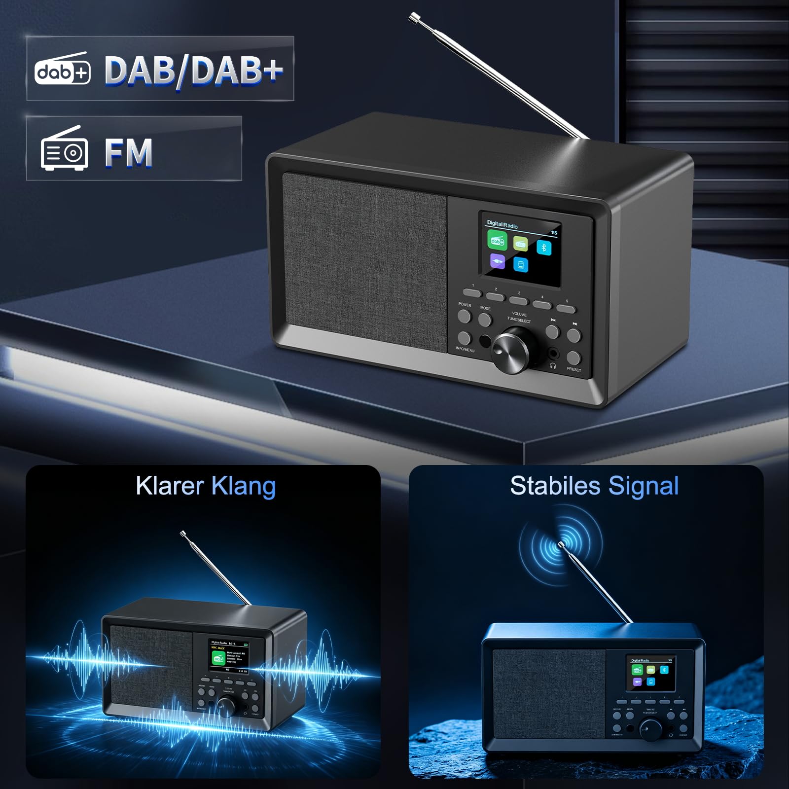 Radio Dab Plus, Radio Dab Portable (Dab+, Dab, FM, Bluetooth, Prise Casque, Fonction Réveil, Minuterie de Mise en Veille, Port USB/AUX)