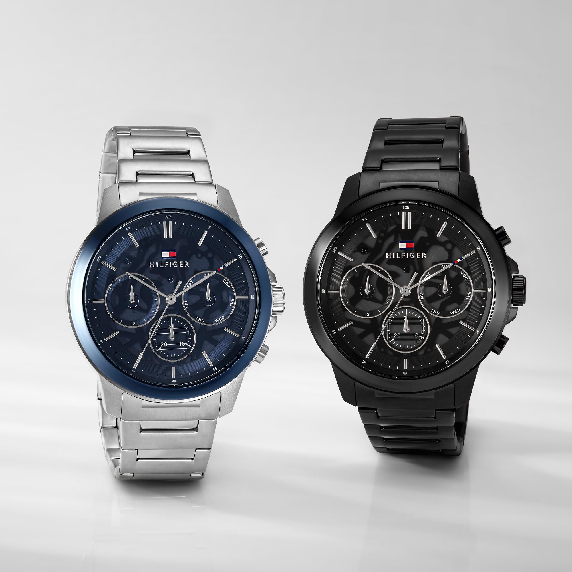 Tommy Hilfiger Multi Zifferblatt Quarz Uhr für Herren mit Silbernem oder Schwarzem Edelstahlarmband