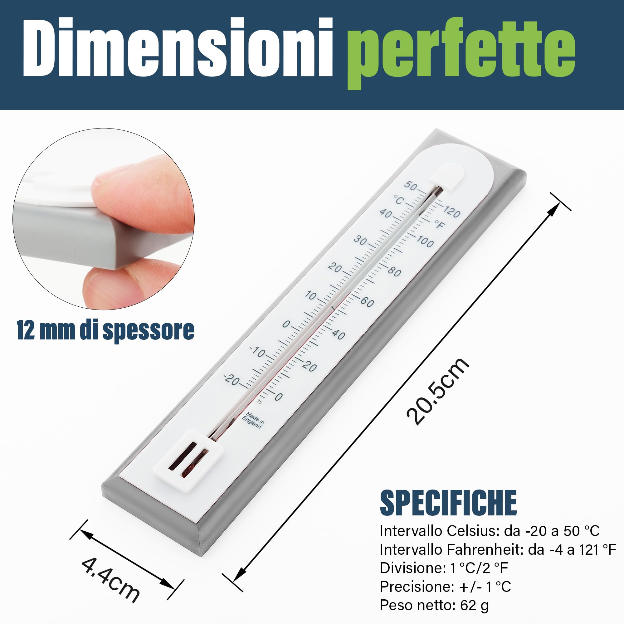 Termometro Ambiente Interno da utilizzare come termometro per temperatura ambiente e termometro da parete in casa, in ufficio, in giardino o in serra, facile da montare a parete da utilizzare