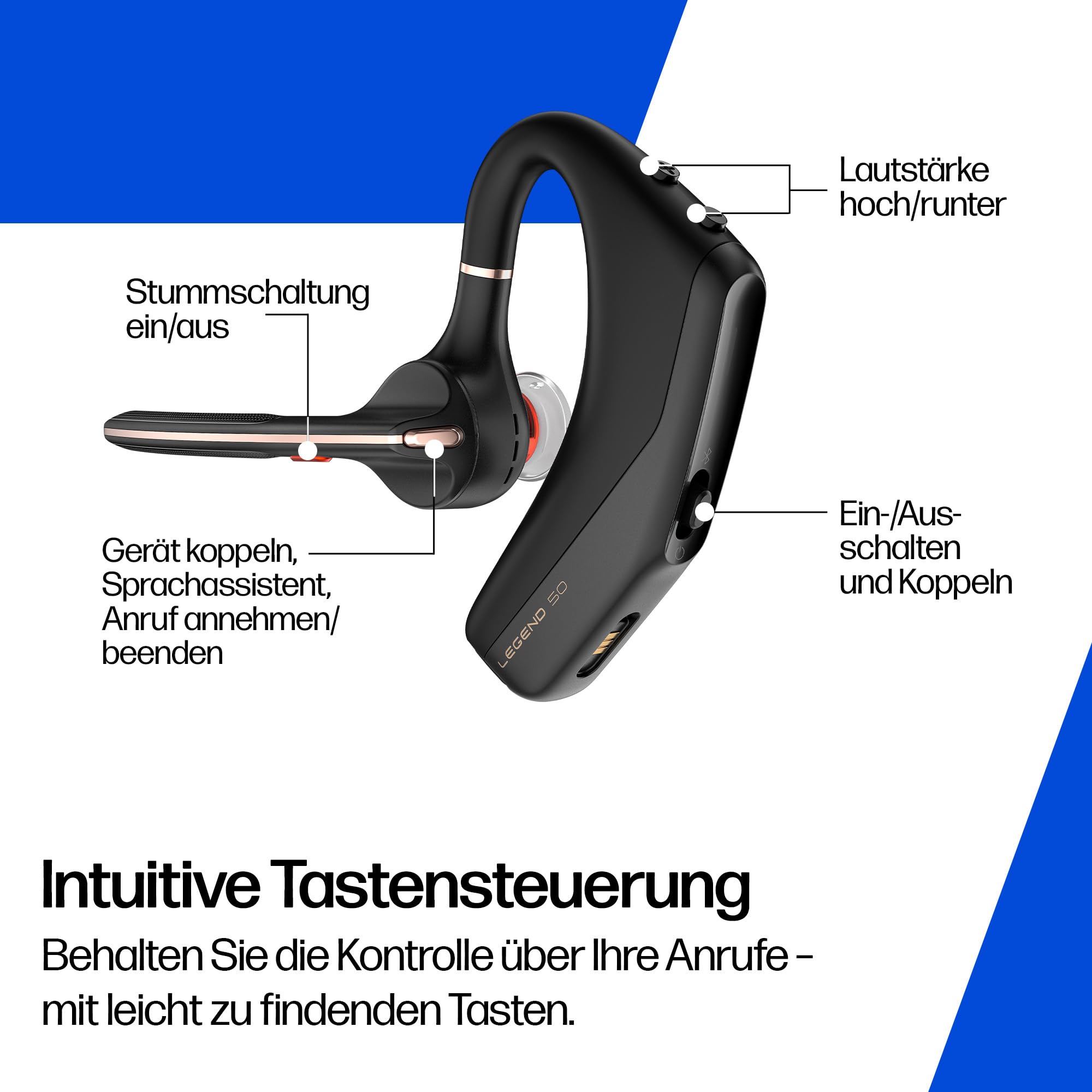 Poly Voyager Legend 50 Bluetooth-Headset NoiseBlockAI WindSmart Smart-Sensor 10 Stunden Akkulaufzeit Geräuschunterdrückung Schwarz