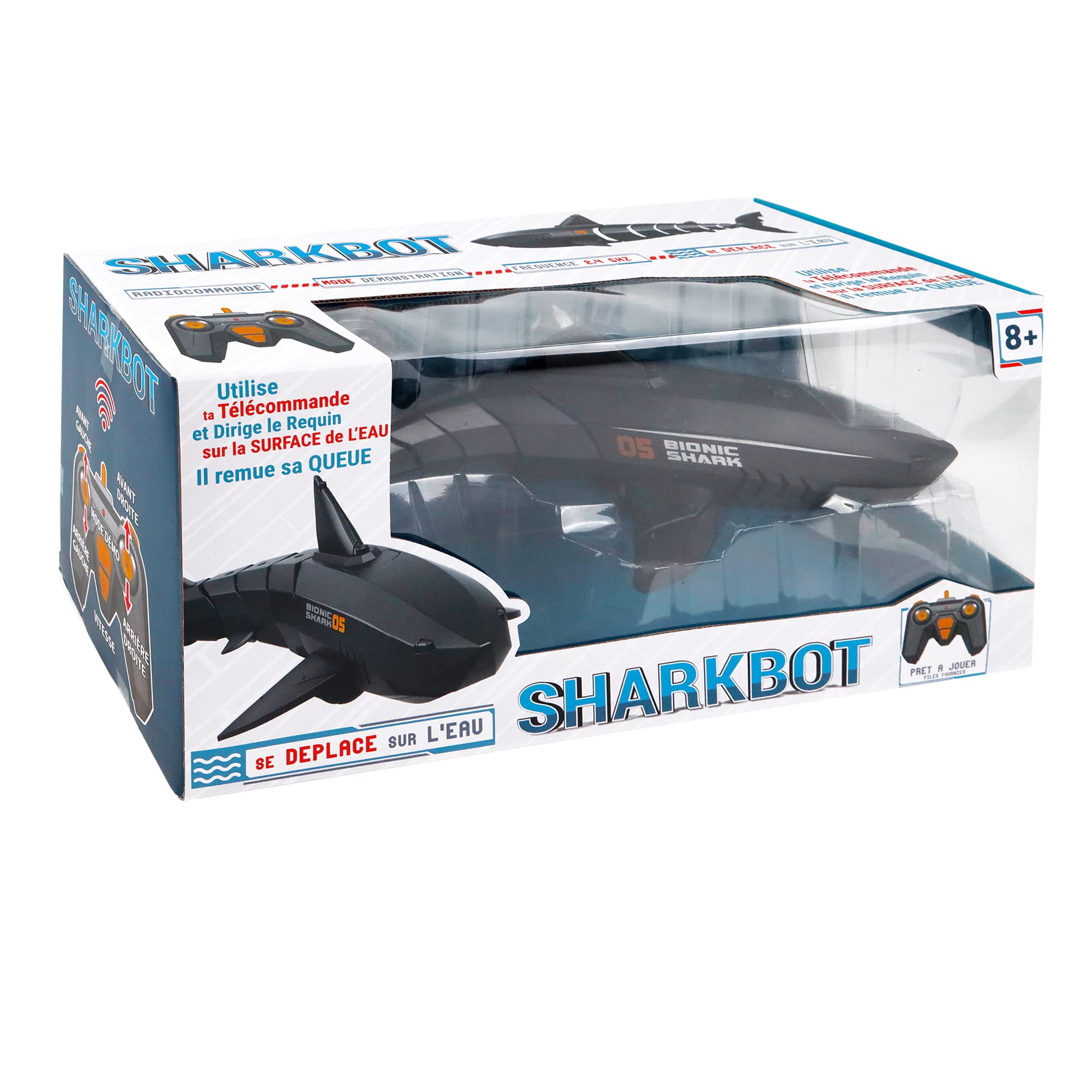 TURBO CHALLENGE - Requin - Sharkbot - 094870 - Animal Télécommandé - Noir - 1/6 - Prêt à Nager - Batterie Rechargeable et Piles incluses - Plastique - À Partir de 8 Ans