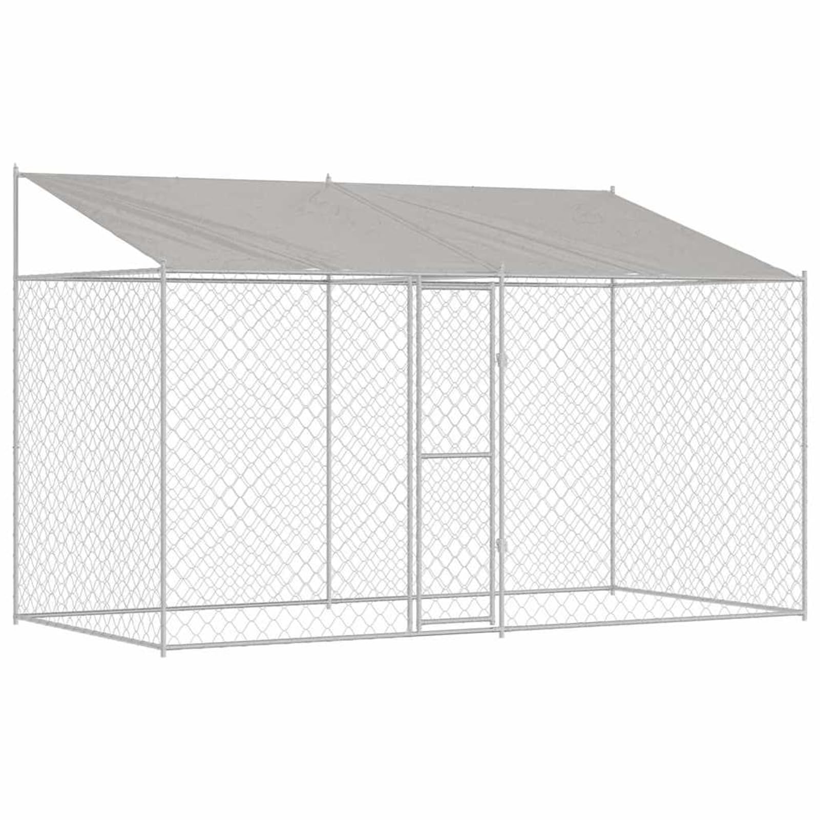 Hundekäfig mit Dach und Türen Silber 400 x 200 x 256 cm, UV- & Wasserdicht Hundezwinger Freilaufgehege für große Hunde Garten Outdoor, Verzinkter Stahl