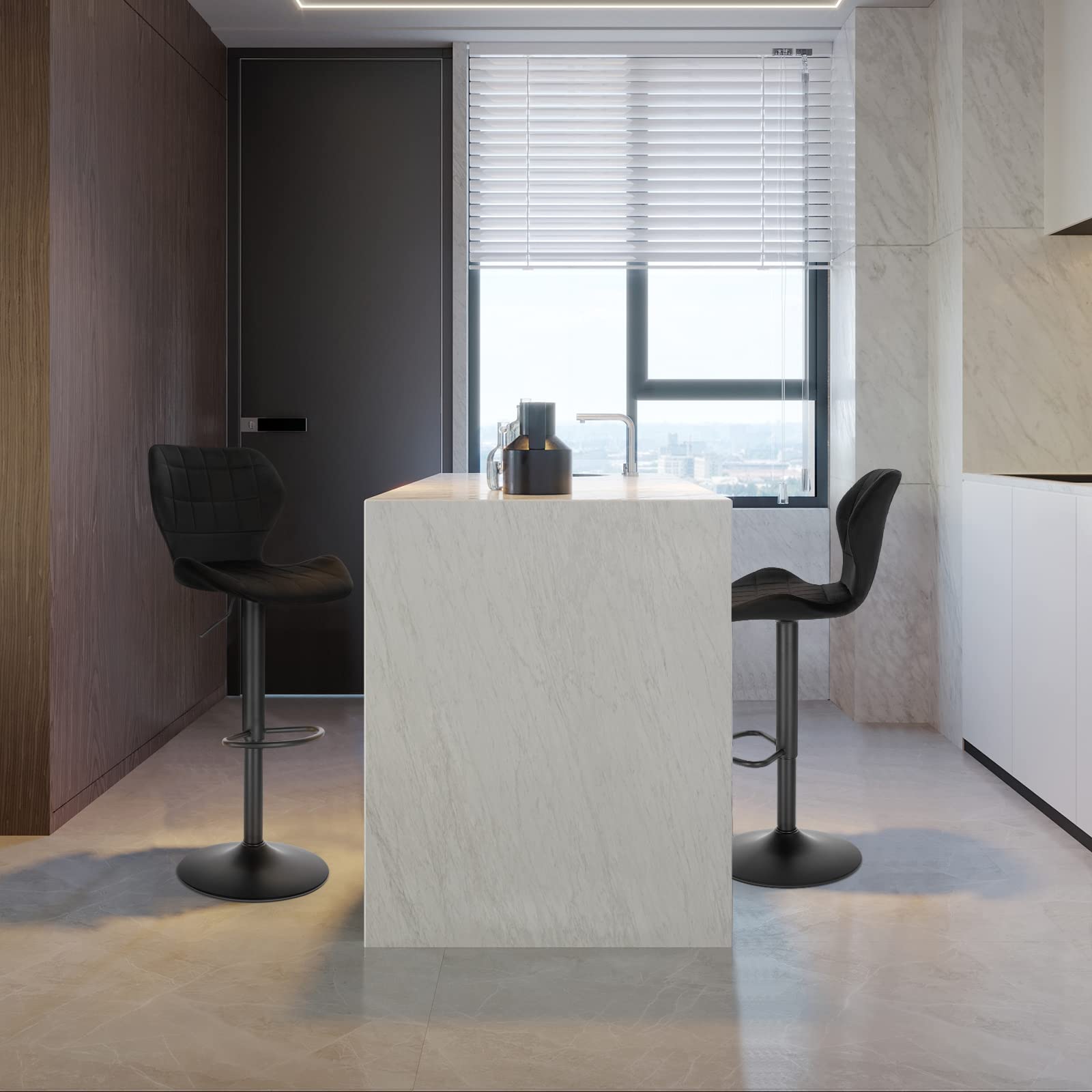 WOLTU Tabouret de Bar, avec Dossier, Velours, Noir