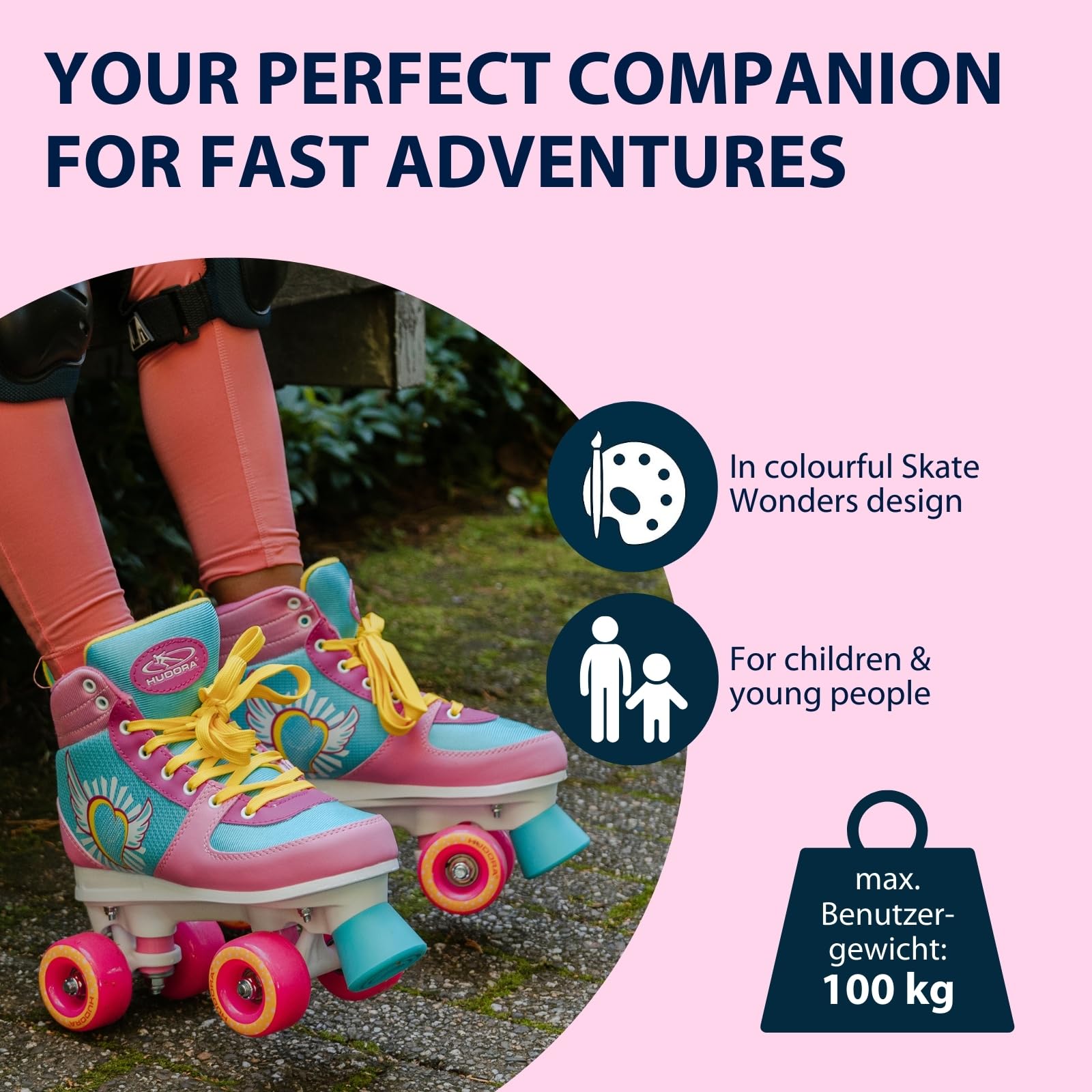 HUDORA Roller Skates Wonders w różnych rozmiarach – wygodne wrotki dziecięce o ciekawym wzornictwie – stylowe wrotki dla dzieci i młodzieży – buty z wysokiej jakości sztucznej skóry