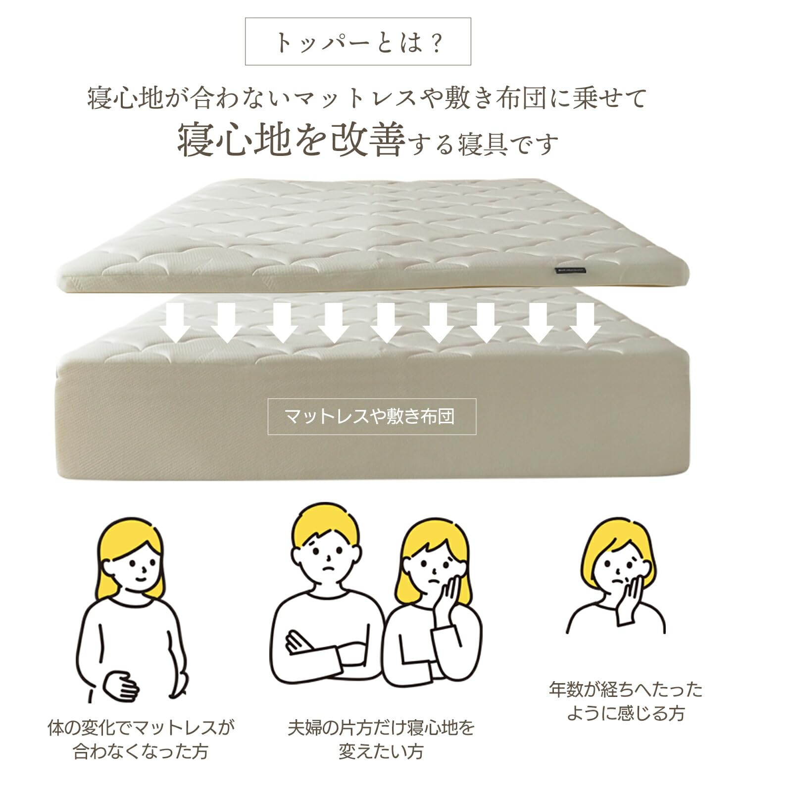 Amazon｜【ベッドアンドマットレス】 マットレス トッパー 2台用サイズ 