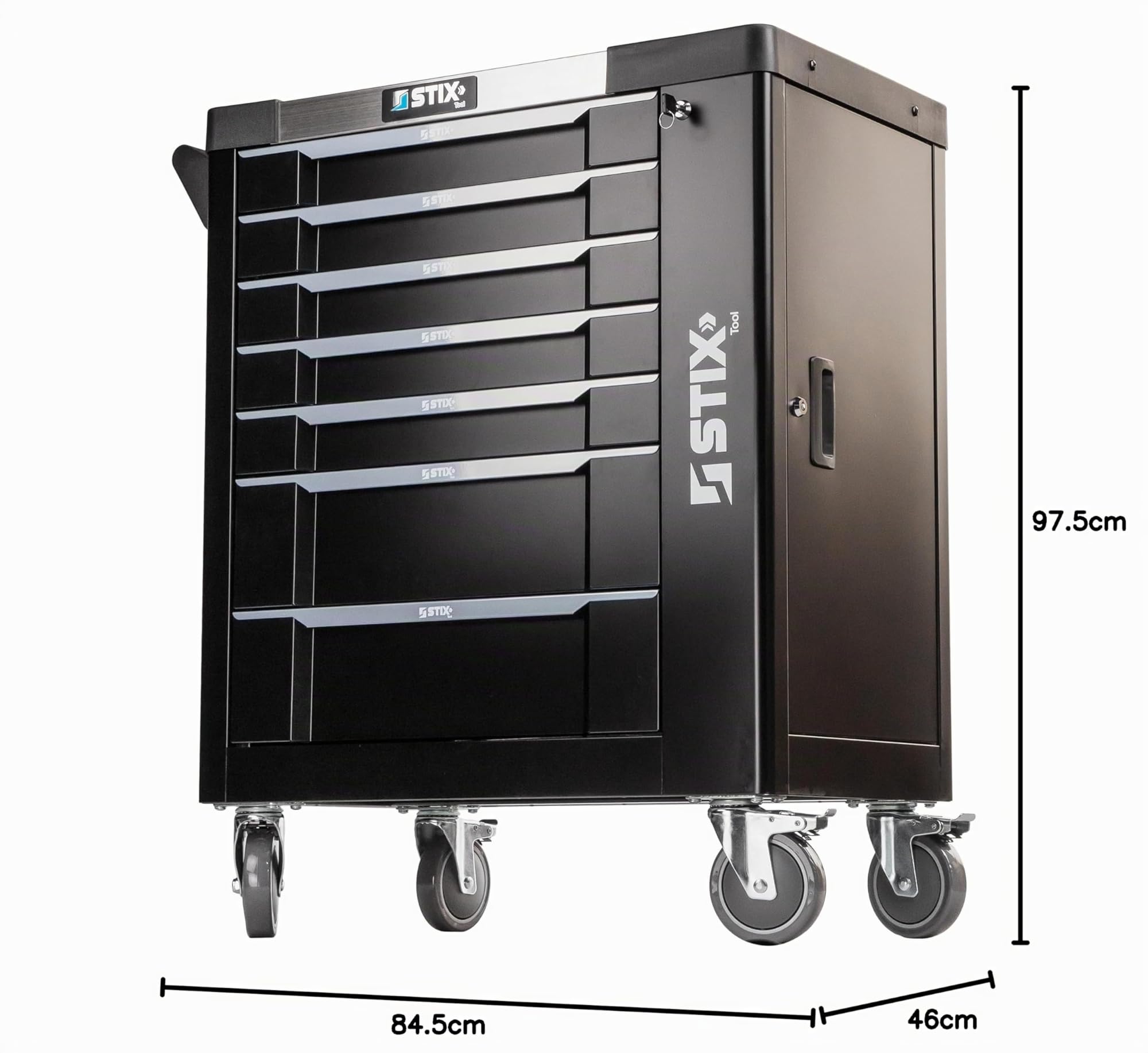 Stix UltimatePro Carrello portautensili A7/TS1 con 267 utensili Cr-V, 7 cassetti, piano di lavoro in acciaio inox, armadietto laterale