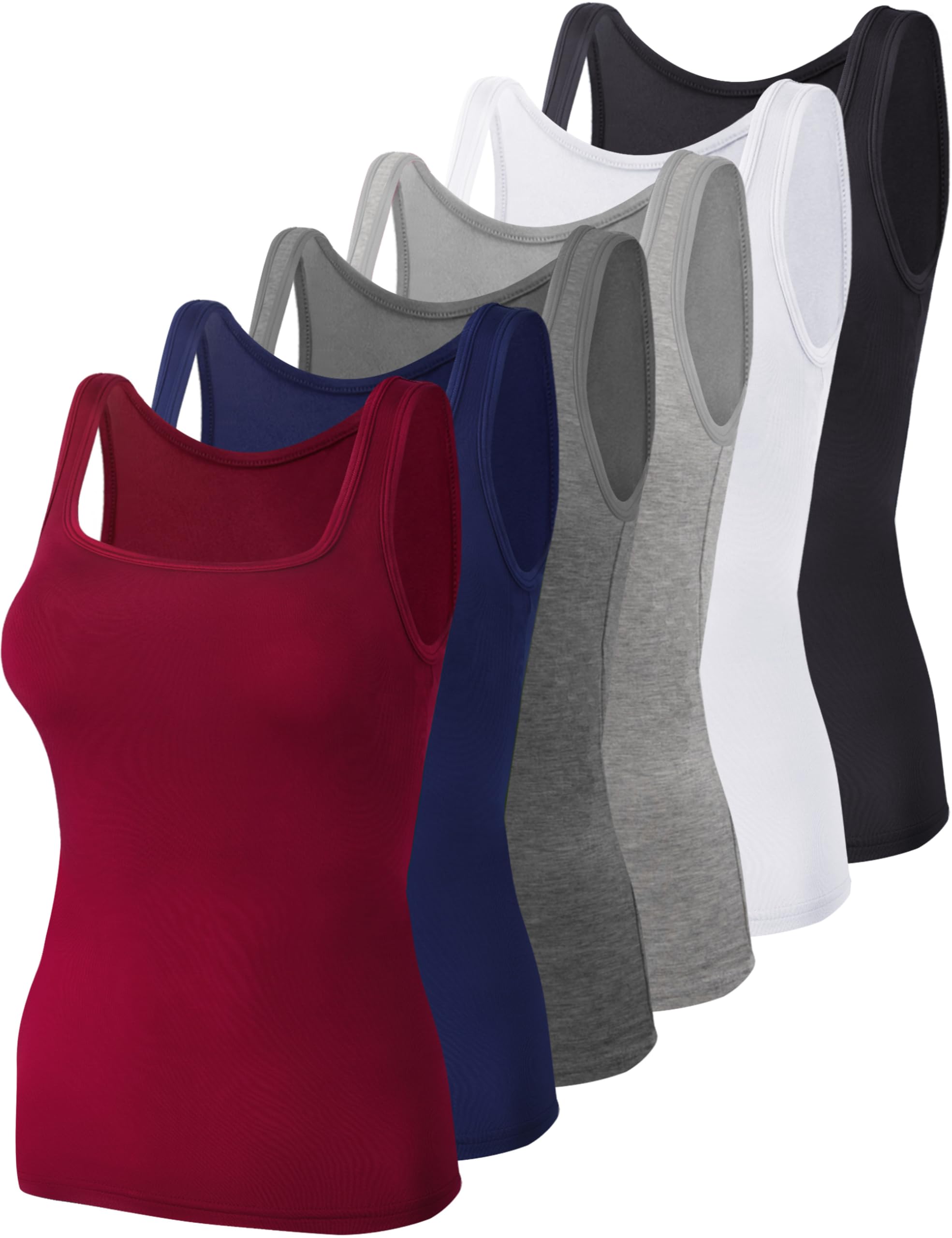 6 Pcs Women's Square Neck Tank Top Sleeveless Undershirt Basic Tank Tops for Women Girls-image-5