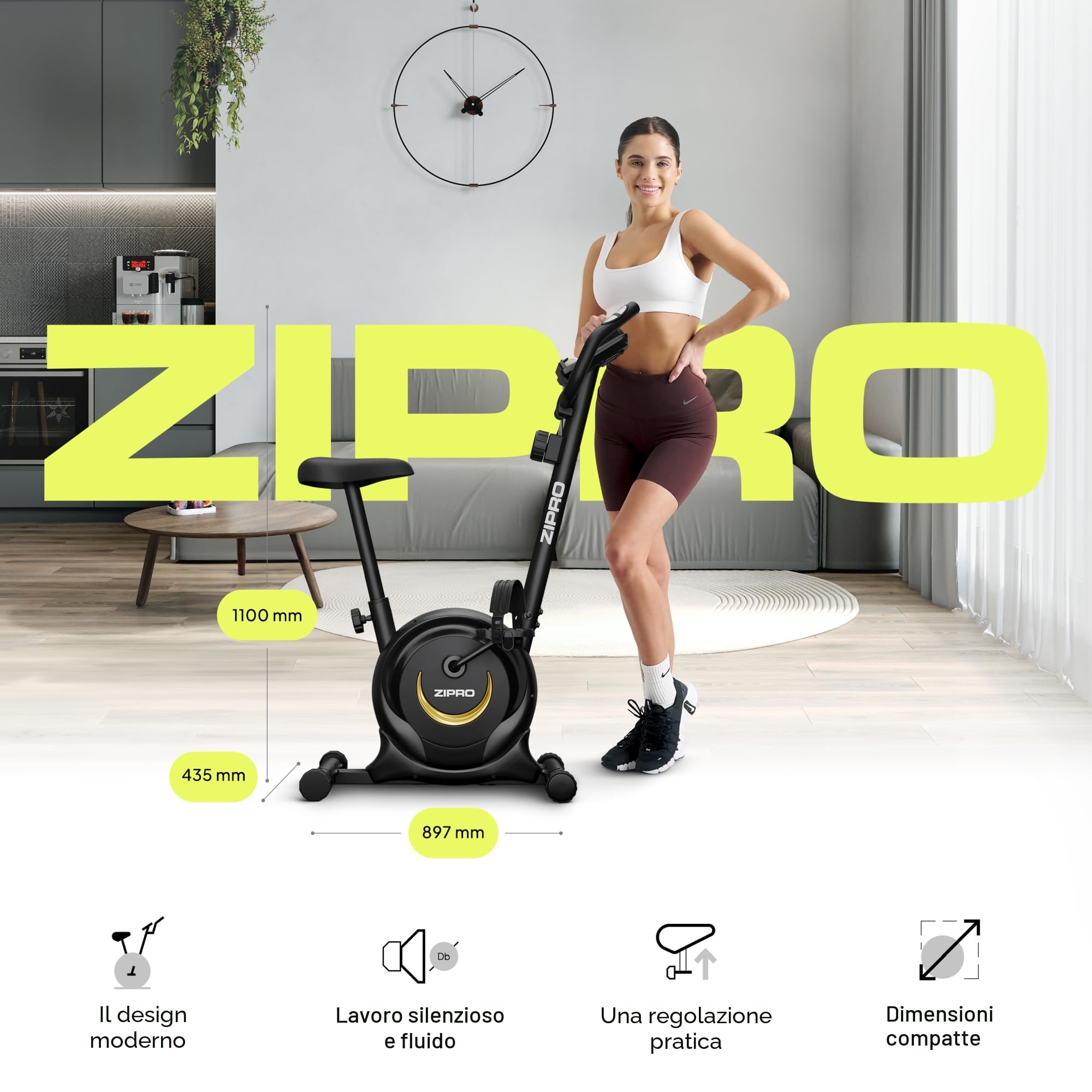 ZIPRO Cyclette da Casa con 8 Livelli di Resistenza Magnetica, Supporto per Smartphone, Schermo LCD, Sella Regolabile, Cyclette per Casa per Più Esercizi, Ciclette Professionale da Camera (One S)