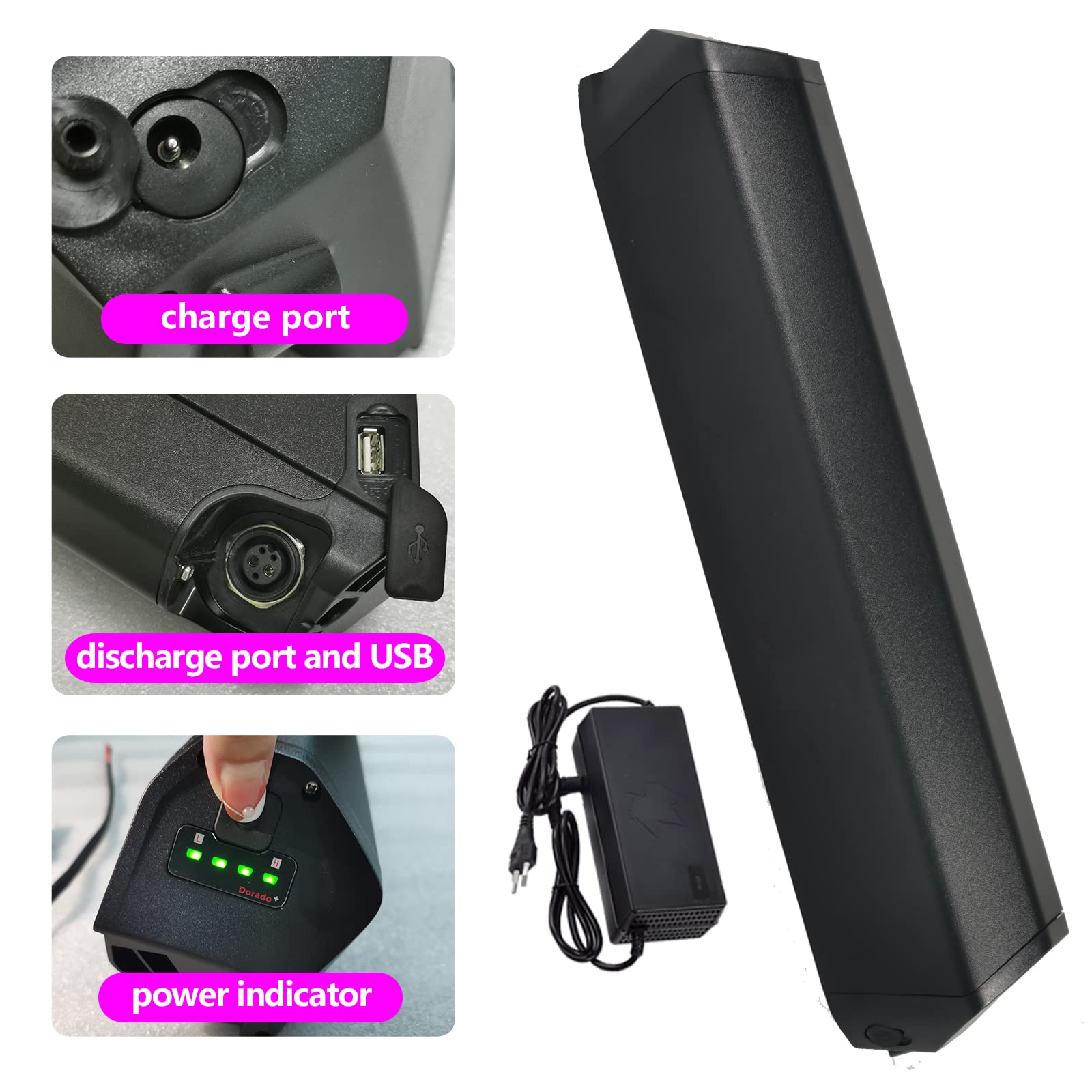 Batterie Vélo électrique Reention Dorado Max 48V 21Ah (1008Wh) – Lithium Avec BMS, Chargeur 3A Et Port USB