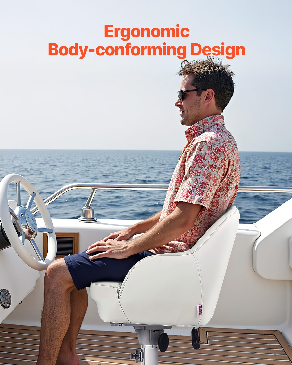 VEVOR Sedile per Barca, Schienale Basso, Sedile Ribaltabile per Barca con Cuscino in Spugna Ispessita e Pelle Impermeabile, Design Ergonomico, per Barche da Pesca, Yacht, Navi, Bianco