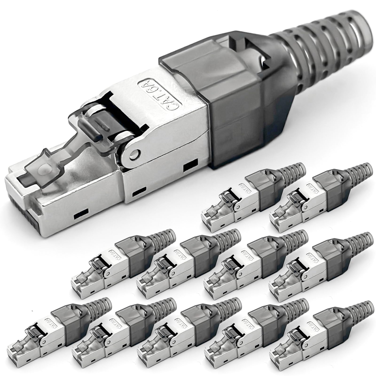 HB-DIGITAL 12x RJ45 CAT 6a Enchufe de red contactos chapados en oro Enchufe de crimpado LAN cables de instalación CAT6 CAT5 Sin herramientas Enchufe de Internet DSL sin herramientas Carcasa metálica