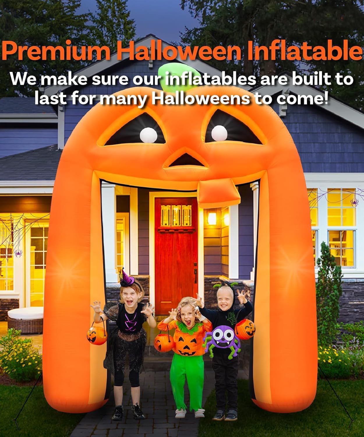 10FT Halloween Inflatables Pumpkin Archway, Halloween Pumpkin Inflatable Built-in 5 LEDs for Halloween Inflatables Outdoor Decoration Blow up Pumpkin Arch for Party Haunted House