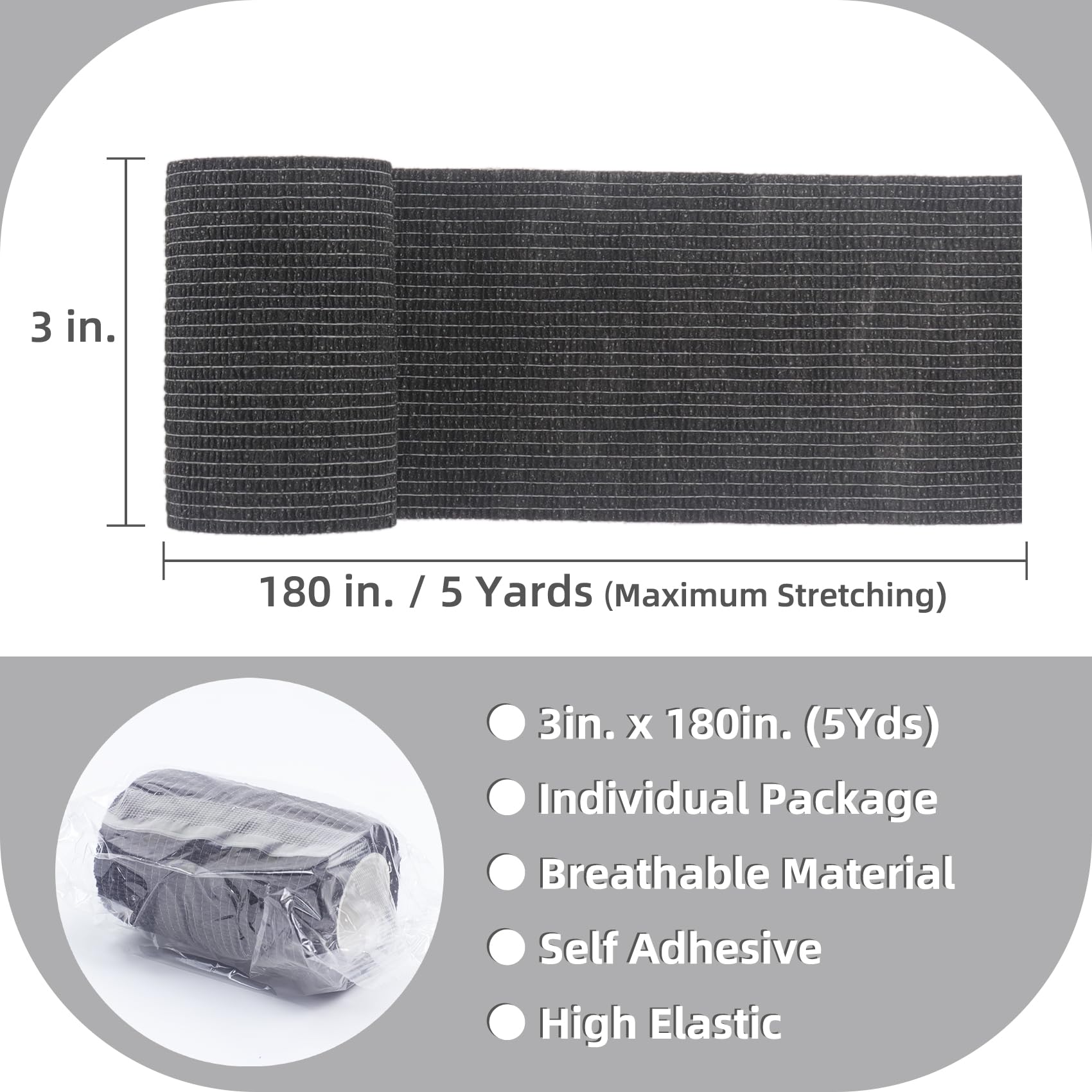 6 Pack Sport Elastic Bandage 3 Inch x 5 yd Black Color — Amazon image 2