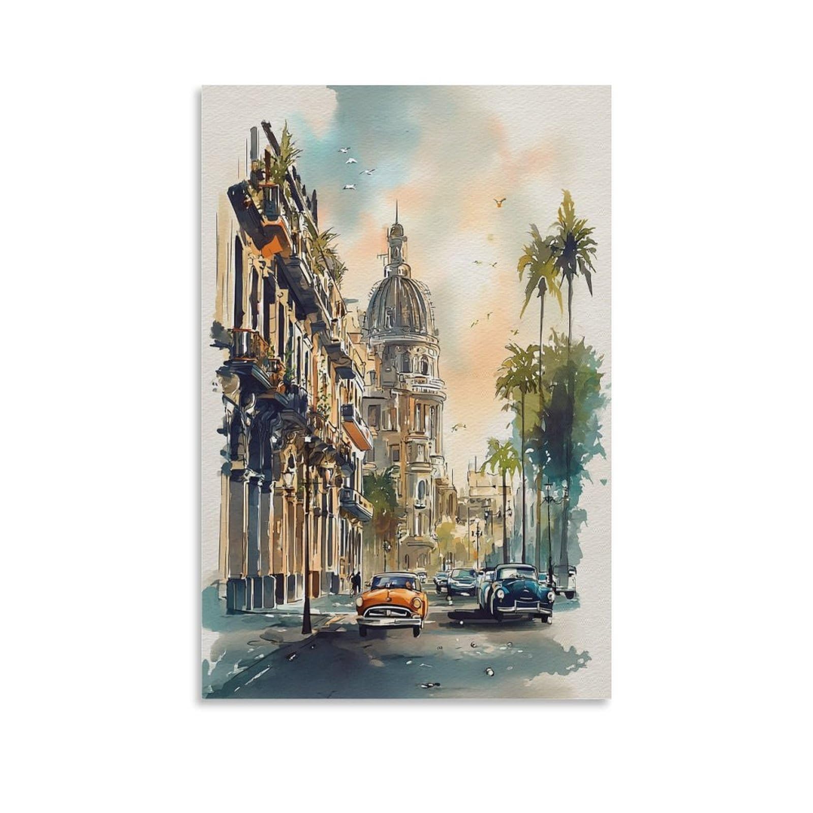 Cnaheiz Unframe-Style Phoenix Arizona Watercolor Painting_ Vintage Cityscape Art Print 24X36inch(60X90cm) Vintage Watercolor Canvas Art
