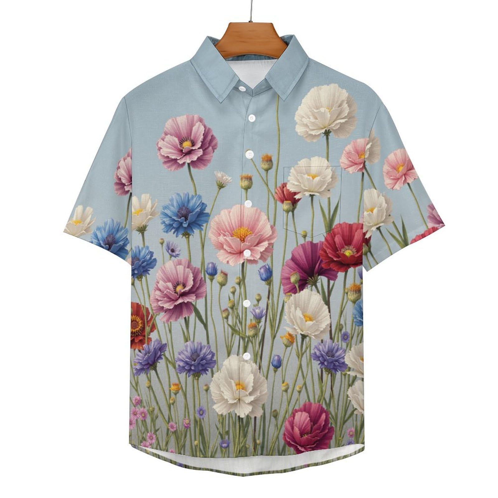 Camicie a Maniche Corte da Uomo - Camicie da Spiaggia con Stampa Fiori di Campo Dipinti A Mano, Funky Estiva Cool Camicia Hawaiana Monopetto Camicia S-5XL