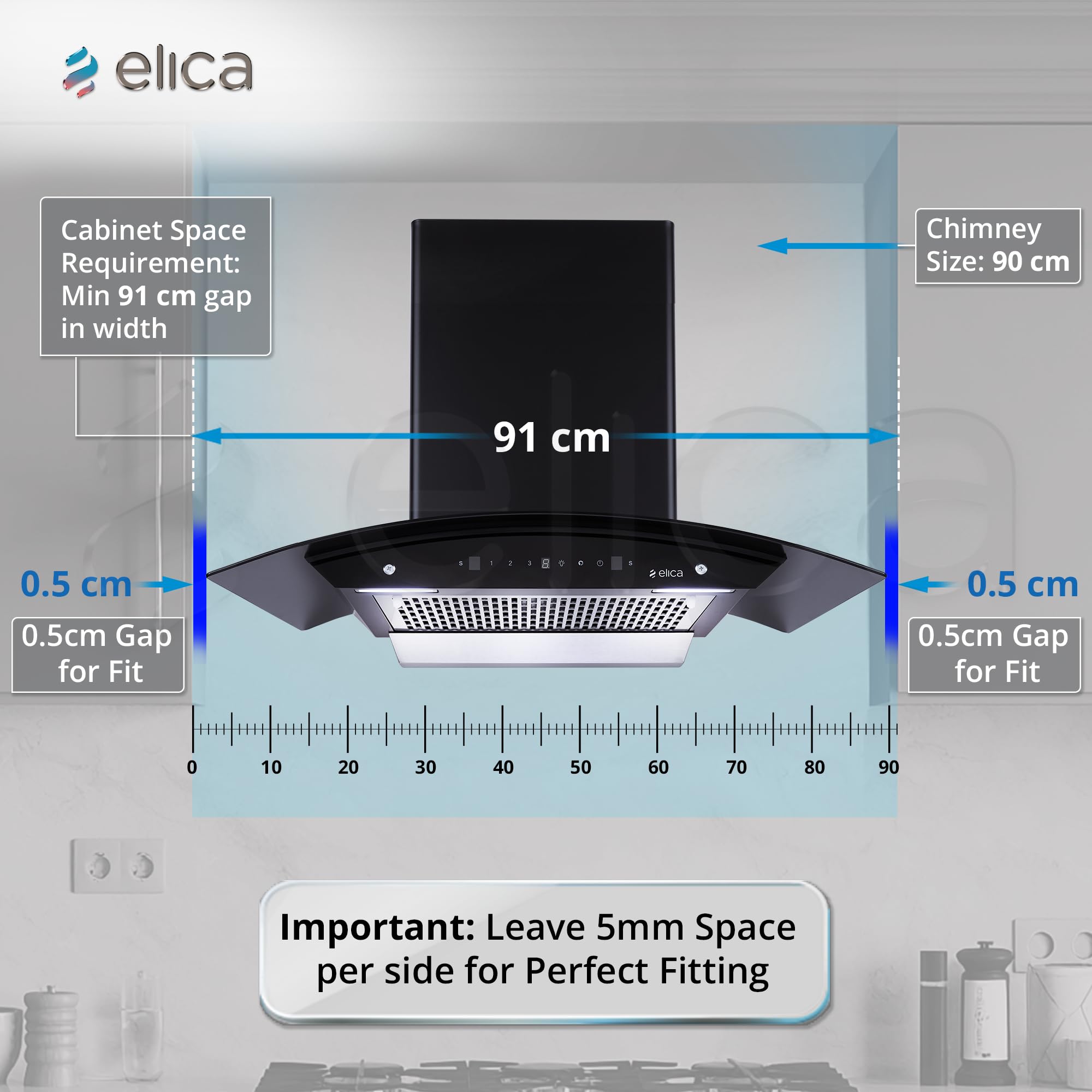 Elica 90 cm 1200 m3/hr Filterless Autoclean Kitchen Chimney with