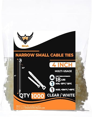 Nirah Bridas pequeñas transparentes, 4 pulgadas - 18 libras de fuerza, resistentes a los rayos UV, autobloqueantes PA66 de nailon para cables, mini