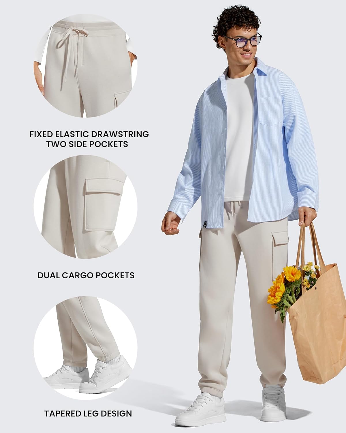 G4Free Flurrylux Men's Fleece Lined Joggers Cargo Pants Cotton Warm Drawstring Sweatpants with 4 Pockets - Image 4