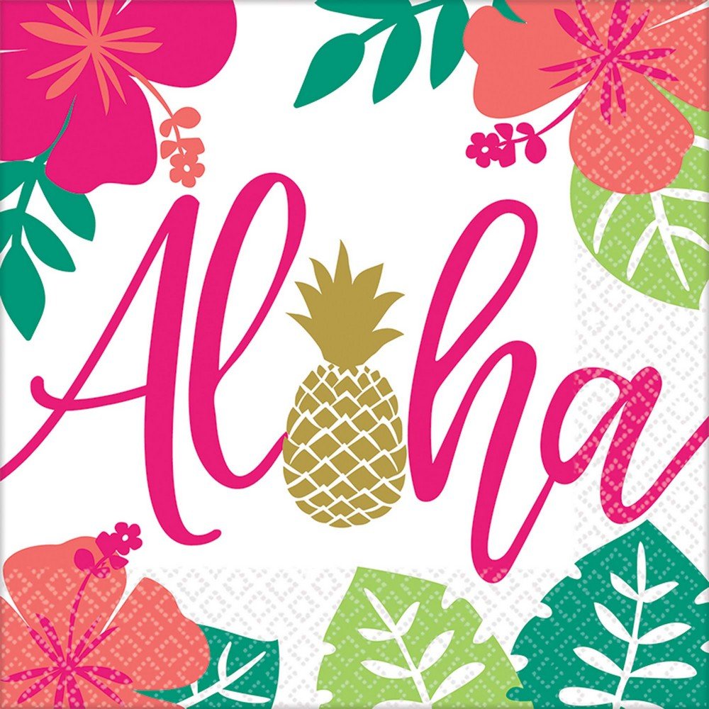 Multicolor Aloha Luncheon Napkins - 6.5" x 6.5" (16 Count), Soft & Absorbent, Premium Quality & Adorable Design - Perfect For Luau, Tiki, Hawaiian,
