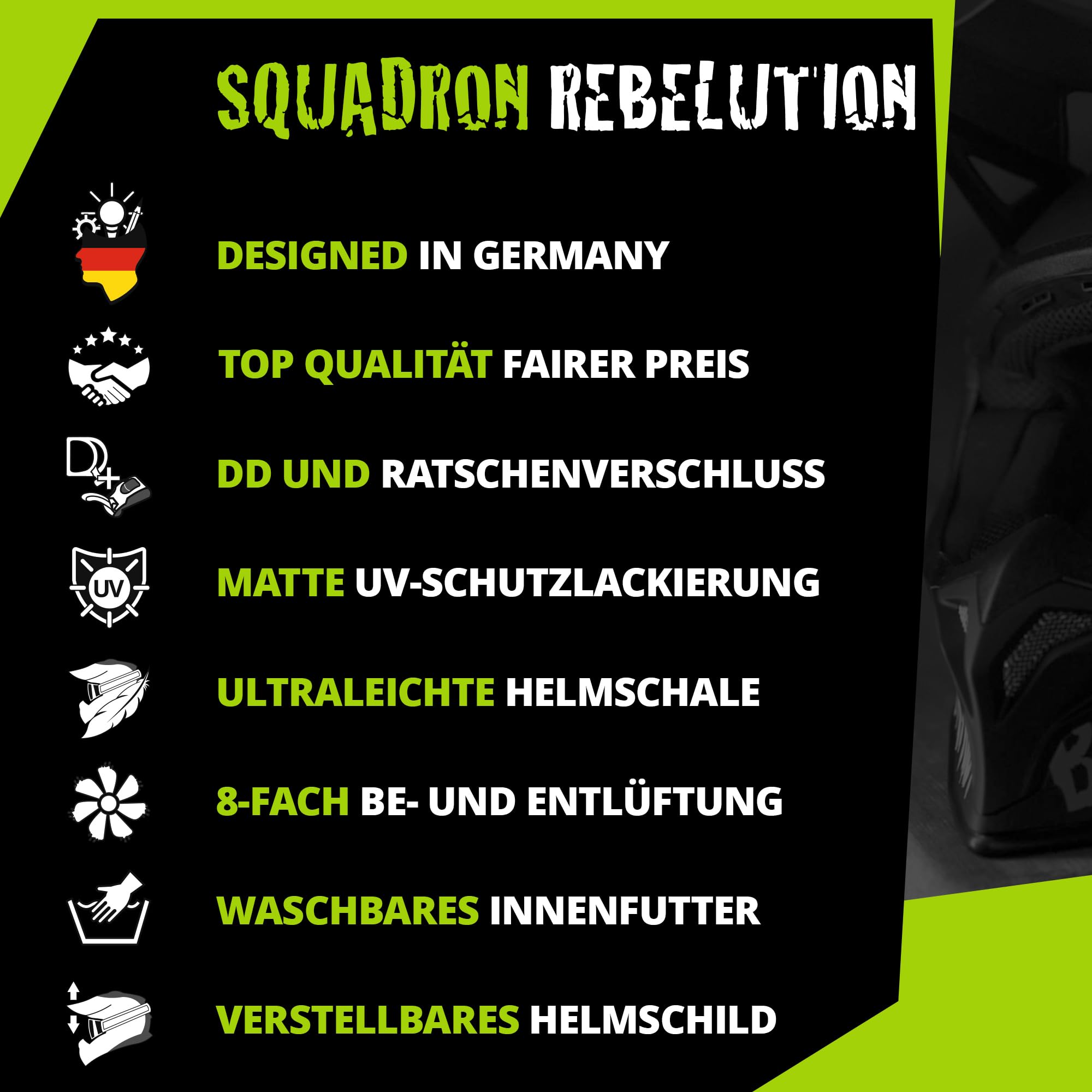Broken Head leicher Motocross-Helm Squadron Rebelution Camouflage - Für Quad, Supermoto Enduro - Motorradhelm - MX