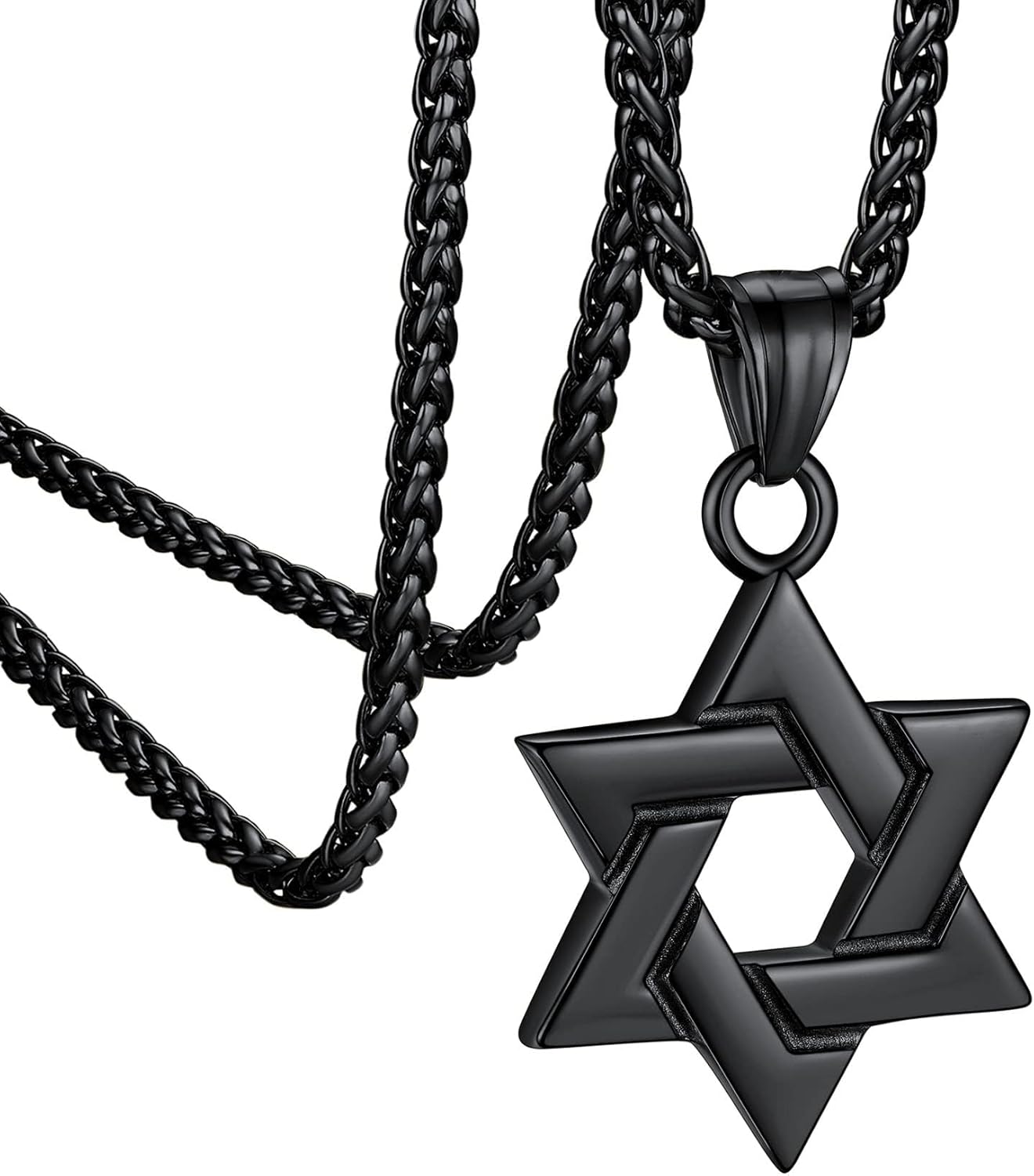 Bestyle Star of David Necklace Handmade Stainless Steel Hexagram Pendant Israel Jewish Star Necklace Religious Jewelry, Protective Amulet Gift for Men Boys