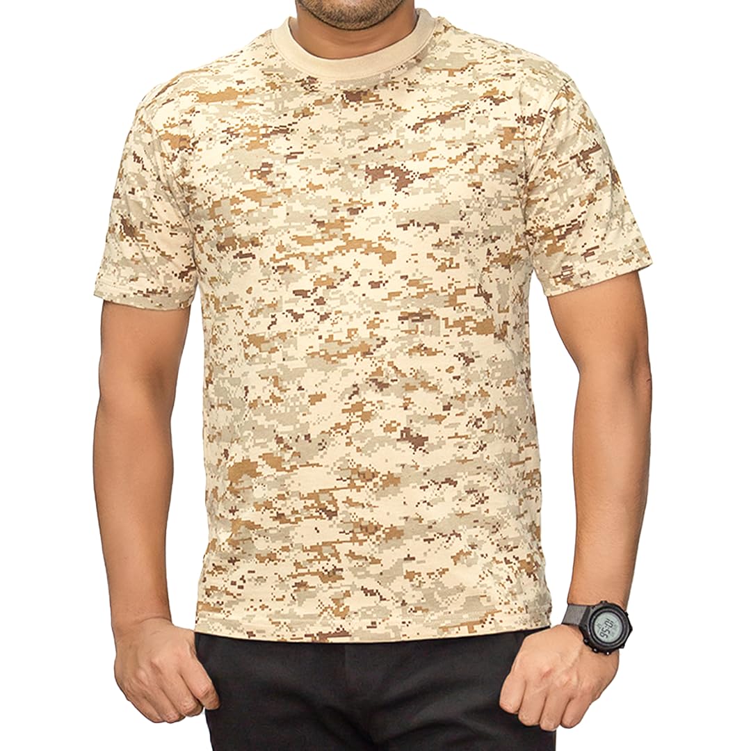 Men's Camouflage T-Shirt, Desert Army Shirt Short Sleeve Outdoor Quick Dry Breathable moisture-wicking Top 100% Cotton Crew Neck T-Shirt