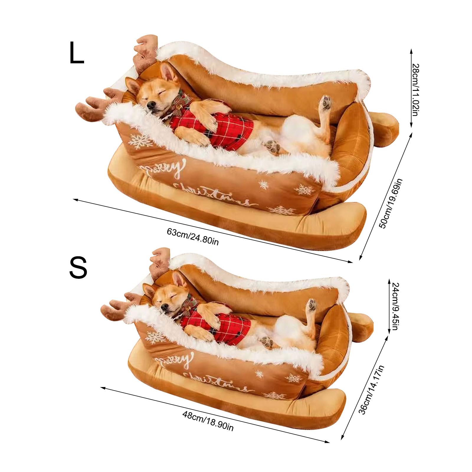Letto per cani a slitta natalizia con copertura in pelo, morbido nido spesso per cani a pelo lungo, divano per cani da slitta di Natale con copertura in pelo, morbido divano per cani a pelo