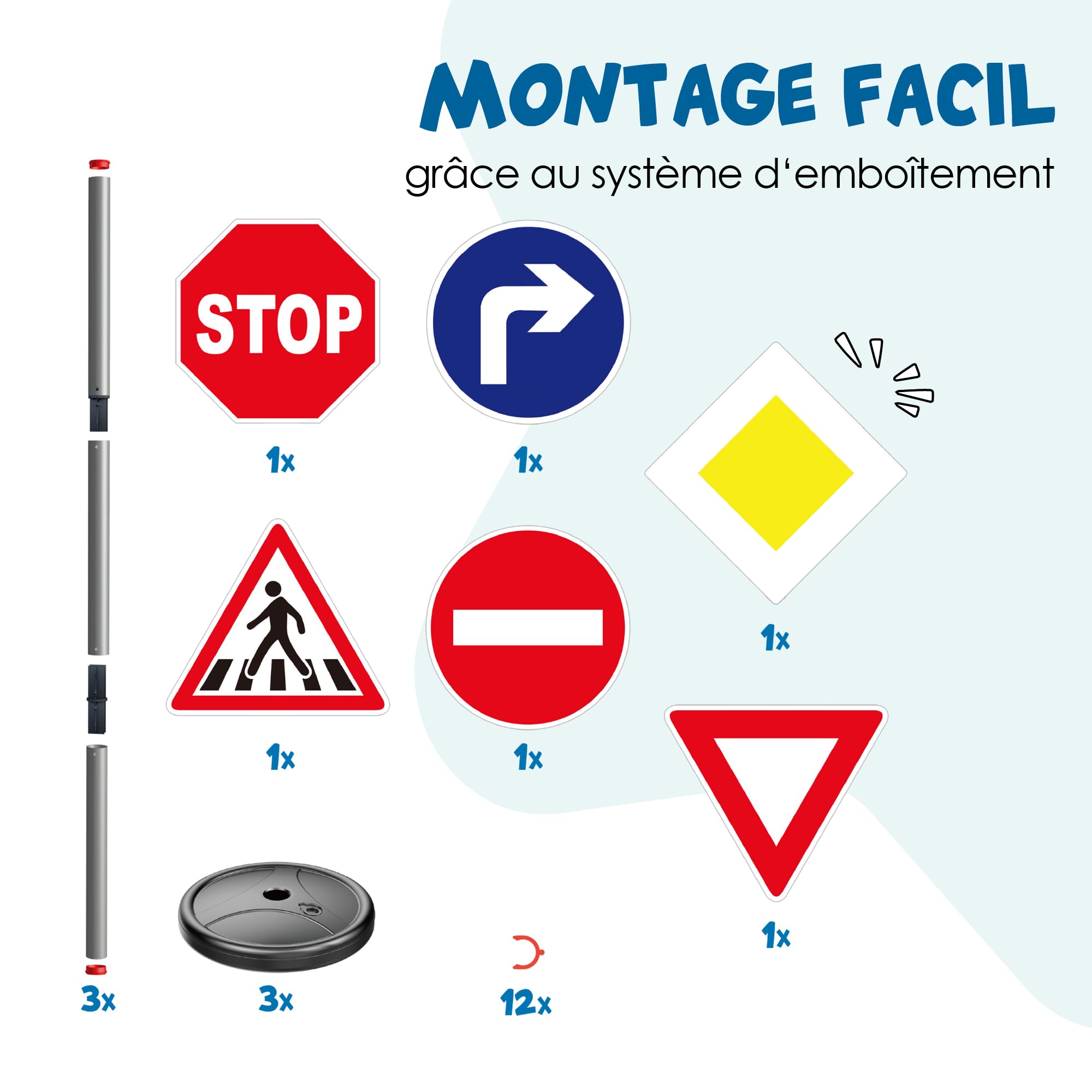 alldoro 60231 Panneaux de signalisation - Lot de 6 Panneaux de signalisation pour Enfants, pour l'éducation routière, Hauteur 75 cm