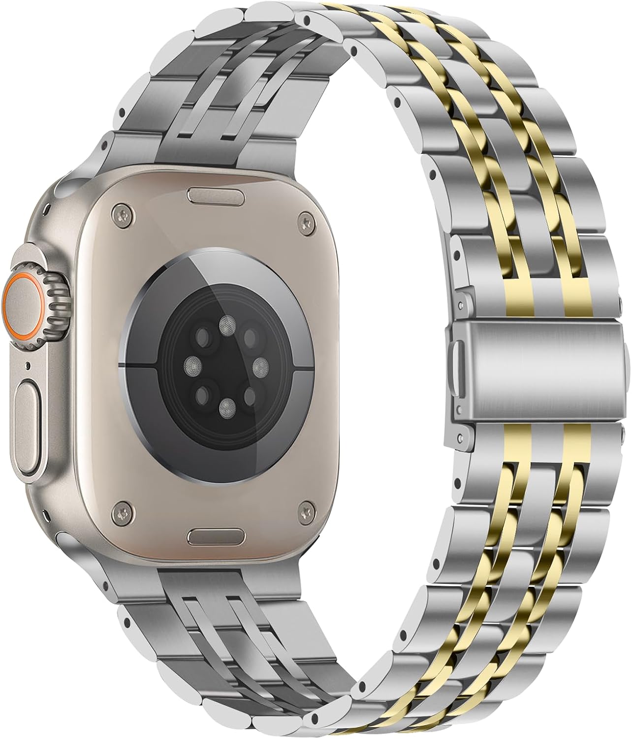 Tasikar Band Compatible with Apple Watch Ultra 3 Band 49mm, Men Women Strap Solid Stainless Steel Metal Bracelet Compatible with Apple Watch Ultra 2/1 49mm, Silver-Gold - Image 3