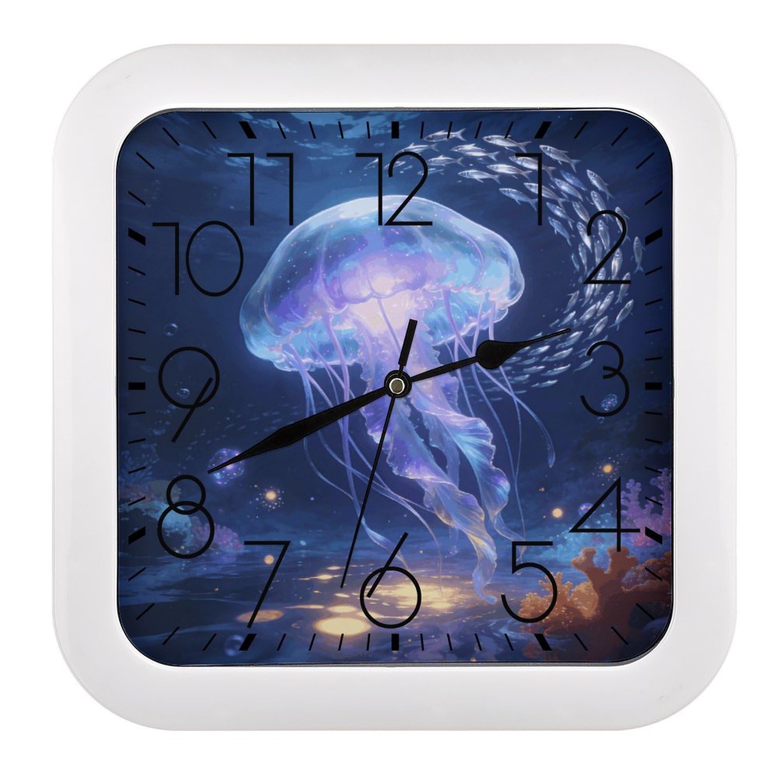 LZQPOEAS Ocean Square Wall Clock, 10.2 Inch Battery Operated Silent Non-Ticking Wall Clock, Square Analog Decorative Clock for Home Wall Art, Living Room, Bedroom, and Office