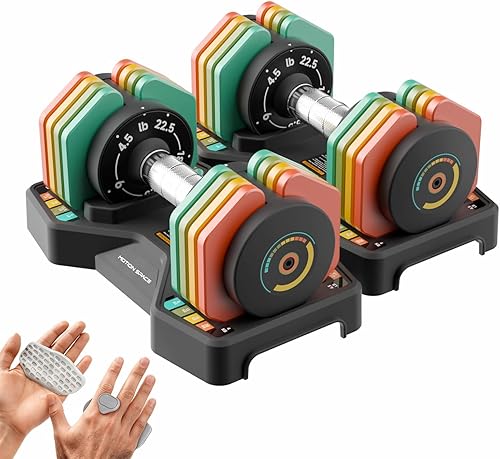 Miniatura 6 de Adjustable Dumbbells Set 22.5LB Pair, 1-Sec Fast Adjustable 5 Free Weights, Premium Comfort Non-slip Metal Handle, Compact Size for Full Body Home