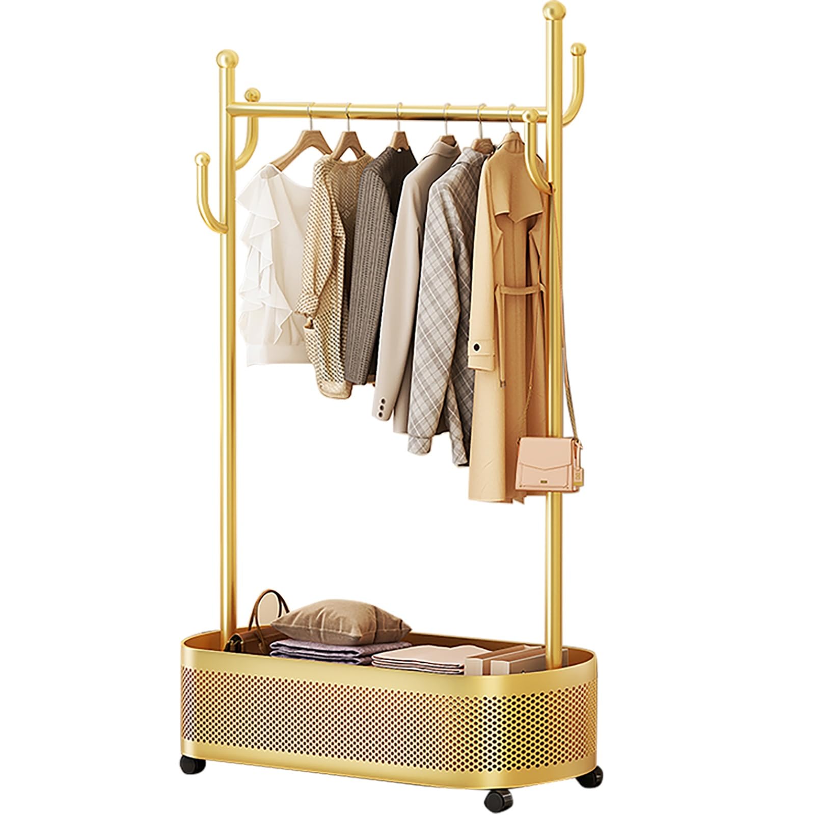 YNBSHGAA Rolling Garment Rack Floor Clothes Hanger Metal Sturdy Easy Assembly White 100cm/39.4in Perfect for Home Retail Use,Gold-80cm/31.5in
