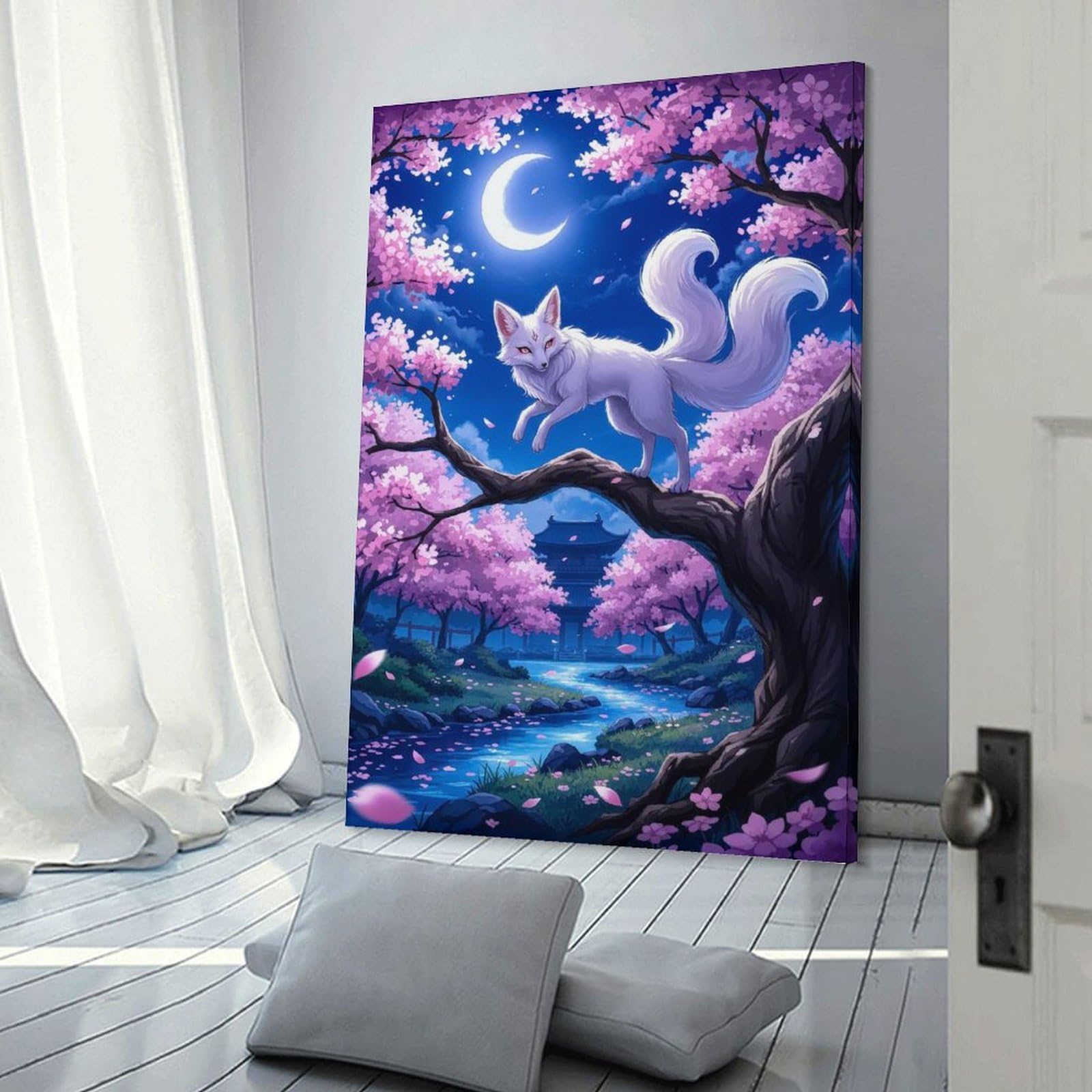 Junmoney Frame-Style-15 Decorative Wall Artwork Nine-Tailed Fox In Blossom, 08X12inch(20X30cm), For Contemporary Homes, Apartments Or Offices, An Easy Choice For New Home Styling