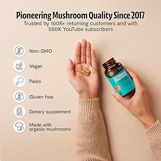 FreshCap Mushrooms Ultimate Mushroom Supplement 12,000mg - Nootropic Mushroom Complex Capsules, Organic Mushrooms Supplement, Nootropic Brain Supplements for Memory and Focus Ayurveda (60 Capsules)