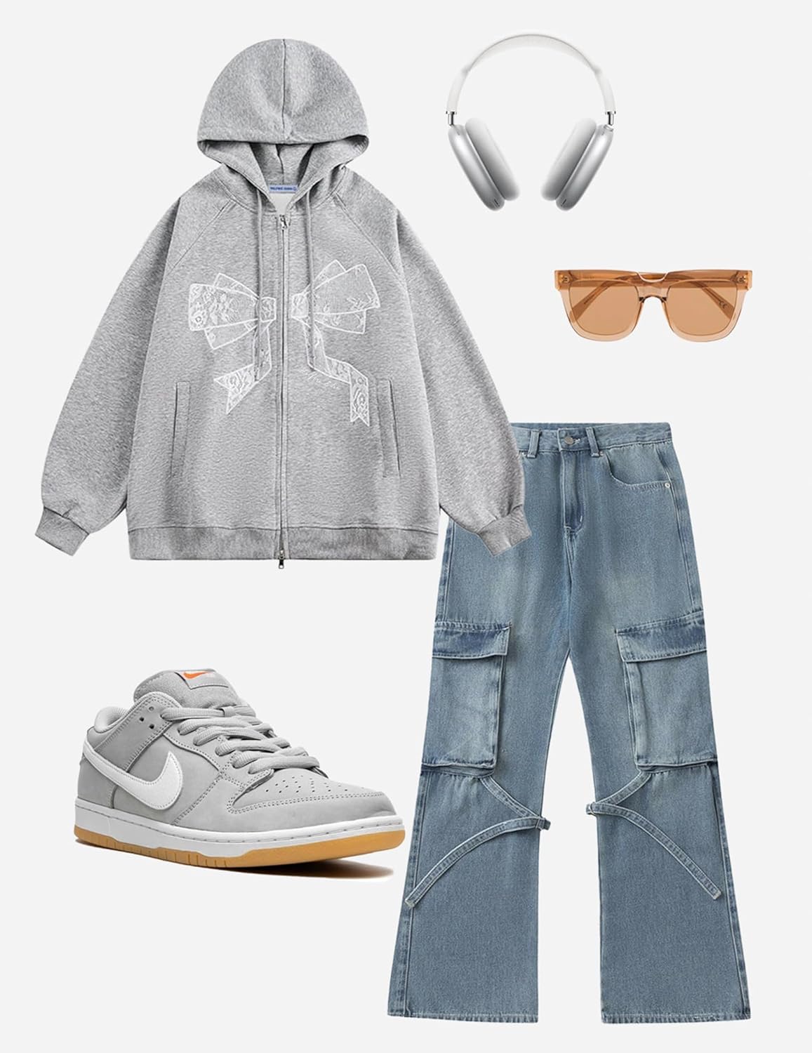 Aelfric Eden Womens Lace Bow Zip Up Hoodies Embroidery Graphic Print Hooded Y2K Fashion Oversized Casual Sweatshirts Jackets - Image 6