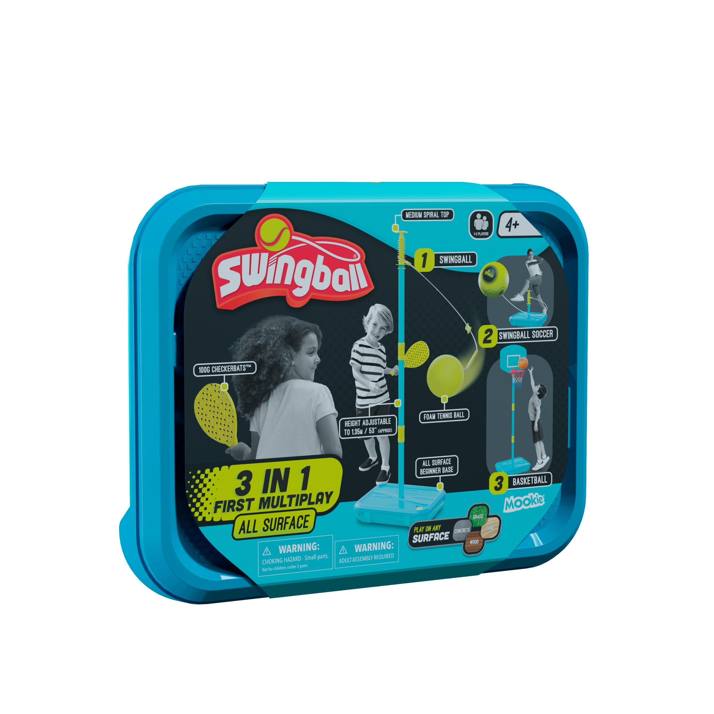 Swingball Set First Multiplay 3 en 1 Toda Superficie – Juego Swingball, Fútbol y Baloncesto – Base Estable y portátil – A Partir de 3 años – Desarrolla Coordinación Ojo-Mano