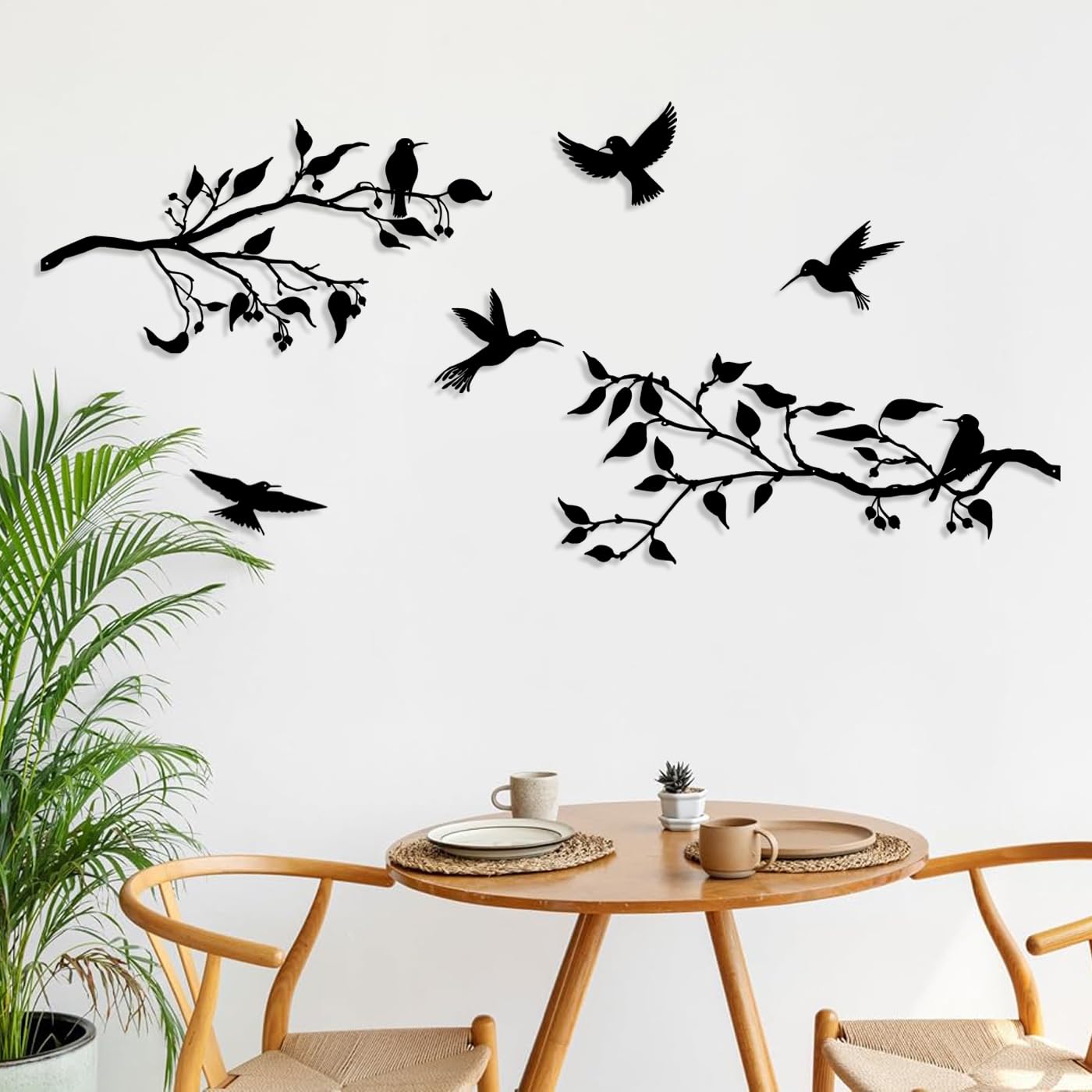 Pduoduo Große Metallvögel Wandkunst,Metall Vögel Wanddekoration Hängende Blätter mit Vögeln,Rustikale Vogel Dekor,Blatt Wanddekoration für Innen und Außen