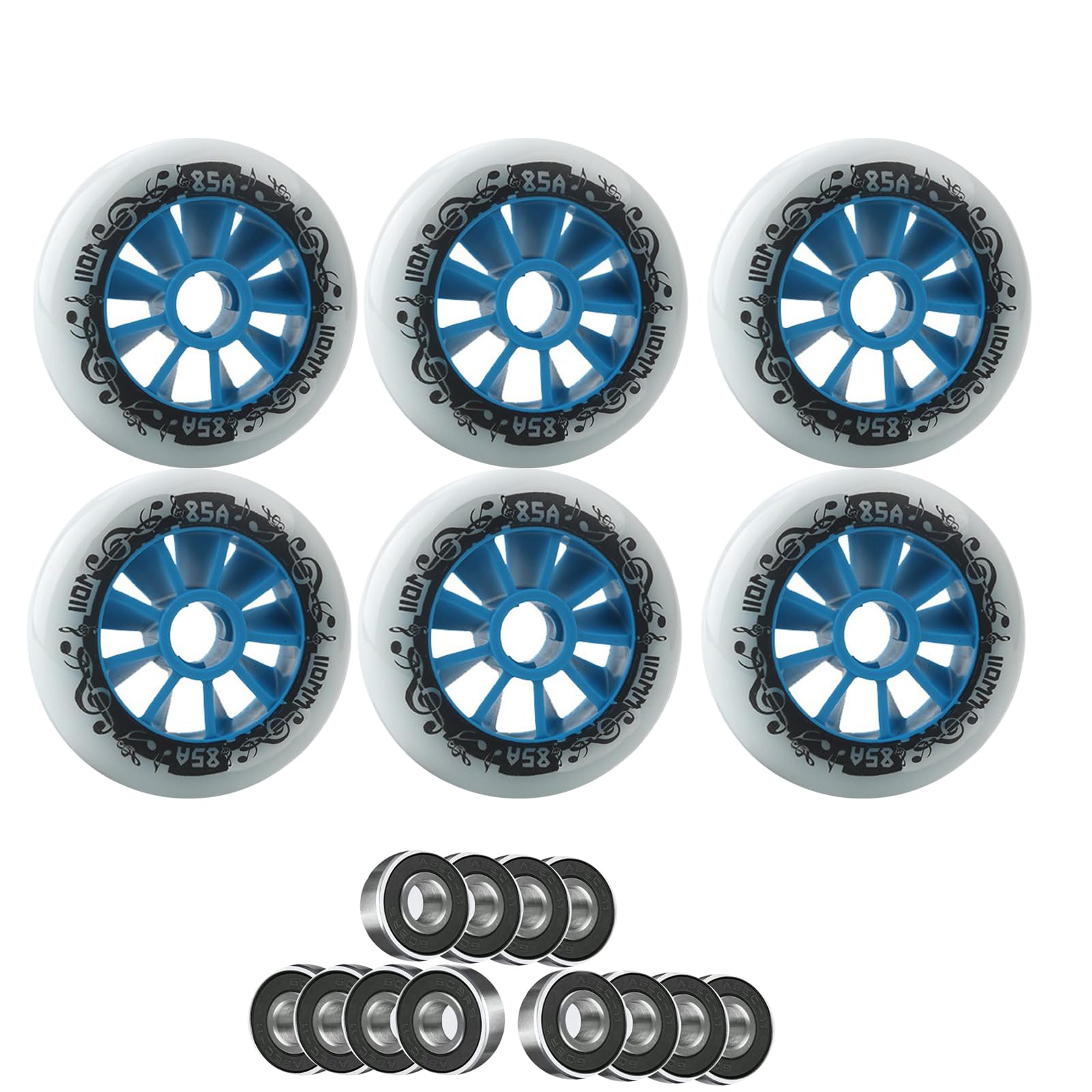 6er Pack Inline Skate Rollen Rollschuh Skating Räder Inline Rollen für Outdoor 90 mm 100 mm 110 mm Ersatz mit ABEC 9 Kugellagern Härte 85A erhöhte Geschwindigkeit