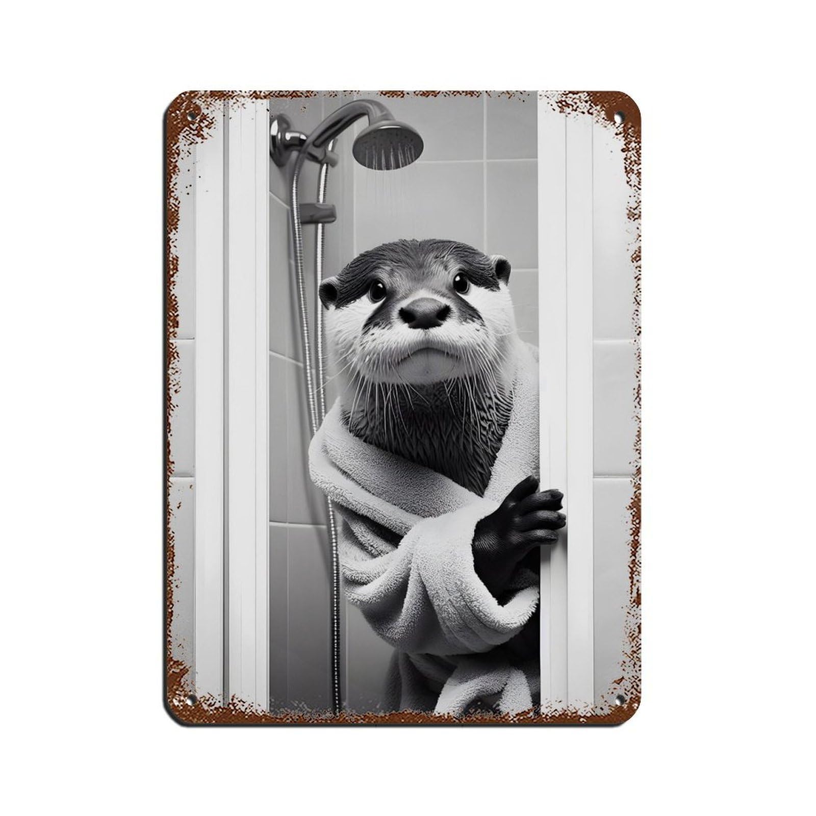 Otter Bathroom Art Poster Retro Poster Metal Tin Sign Chic Art Retro Iron Painting Bar People Cave Cafe Family Garage Poster Wall Decoration 12x16inch(30x40cm)