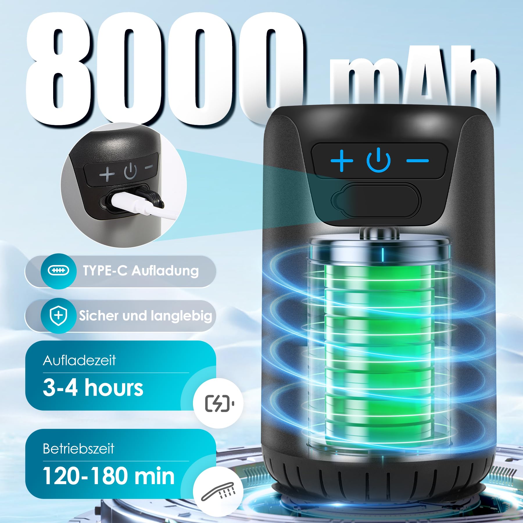 Campingdusche mit Pumpe, Tragbare Camping Dusche mit wiederaufladbarem 8000mAh Akku, Mobile Dusche mit Temperaturanzeige, 2m Schlauch für Camping, Autowaschen, Gartendusche und Haustierwäsche