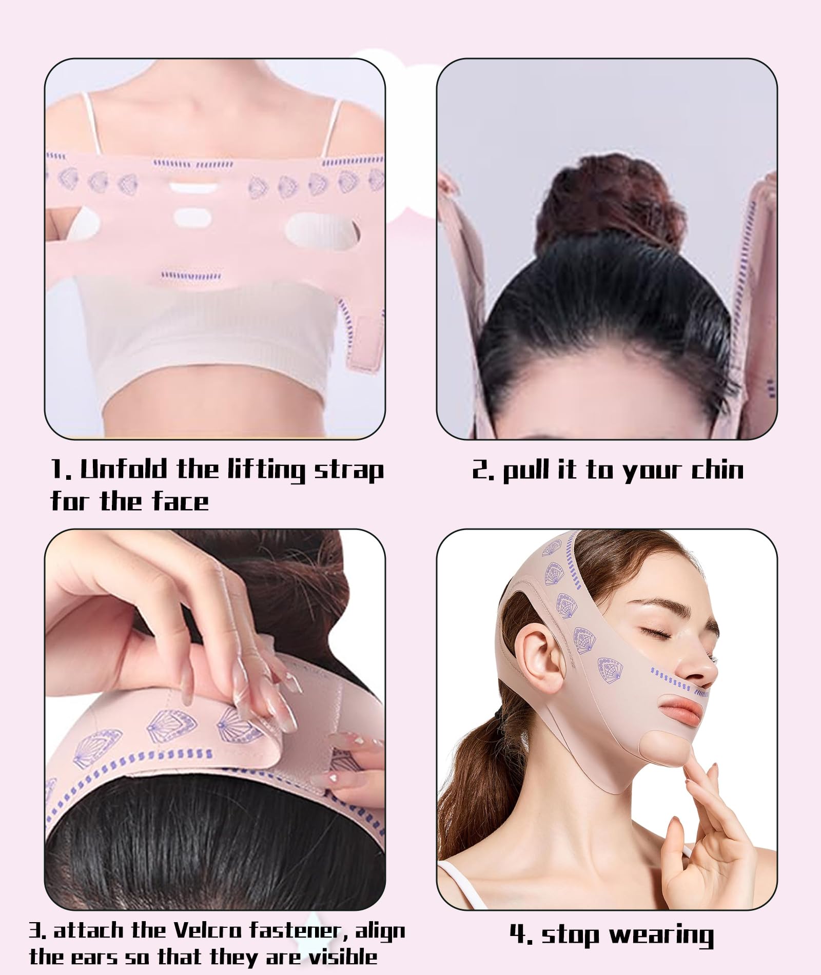 Face Lifting Mask, Double Chin Reducer and Jawline Shaper, V Shape Face Sculptor, Silicone Face Mask for Women and Men, Pink, Faces Fat Reducer and Lifting Belt for Daily Use and Sleeping 3