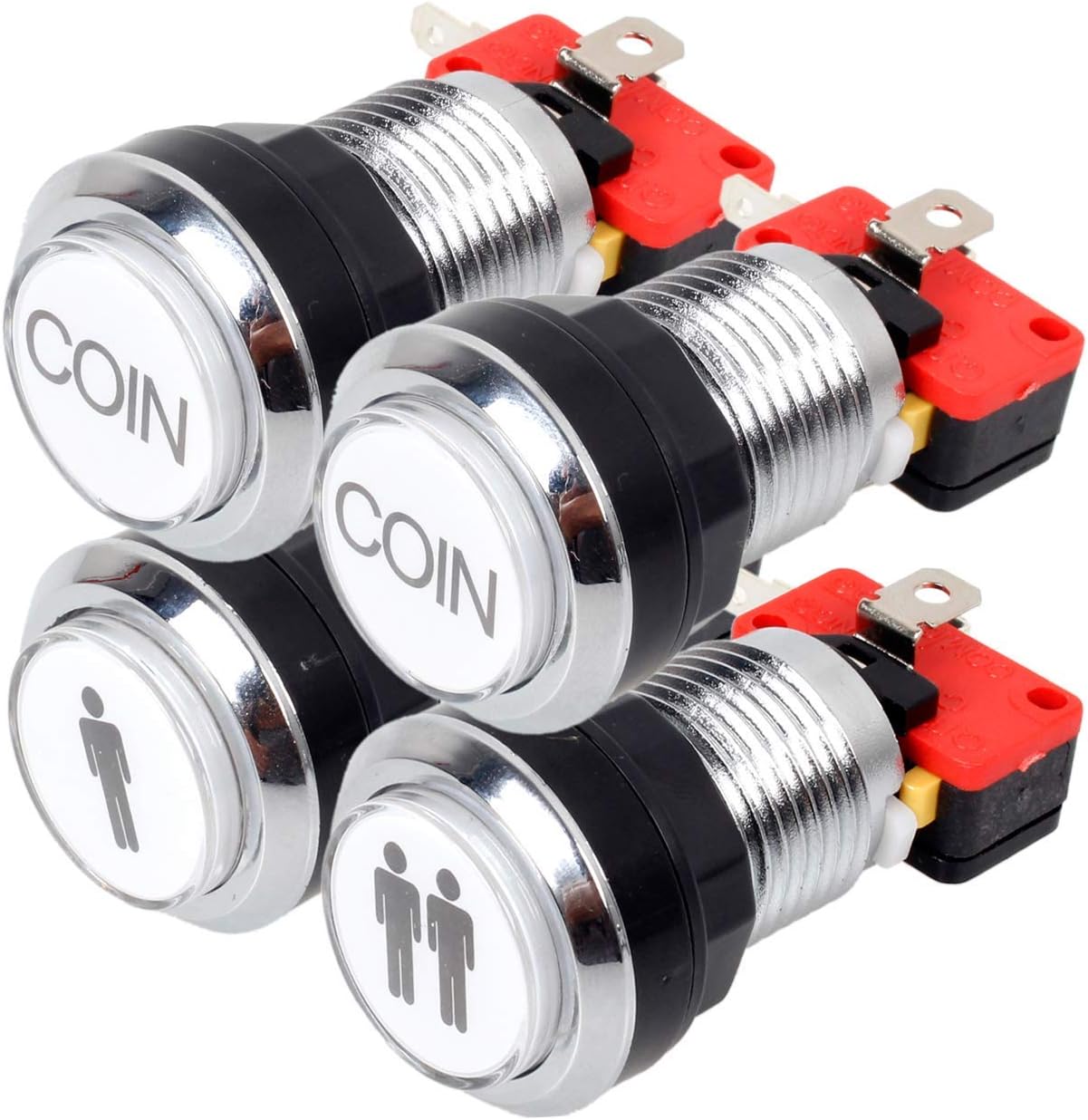 EG STARTS Arcade Buttons Chrome Silver Plated 5V / 12V LED Illuminated Push Button 1P / 2P Player Start Buttons / 2X Coin Buttons Compatible MAME/Jamma/Fighting Games/Arcade Video Games Kit Part