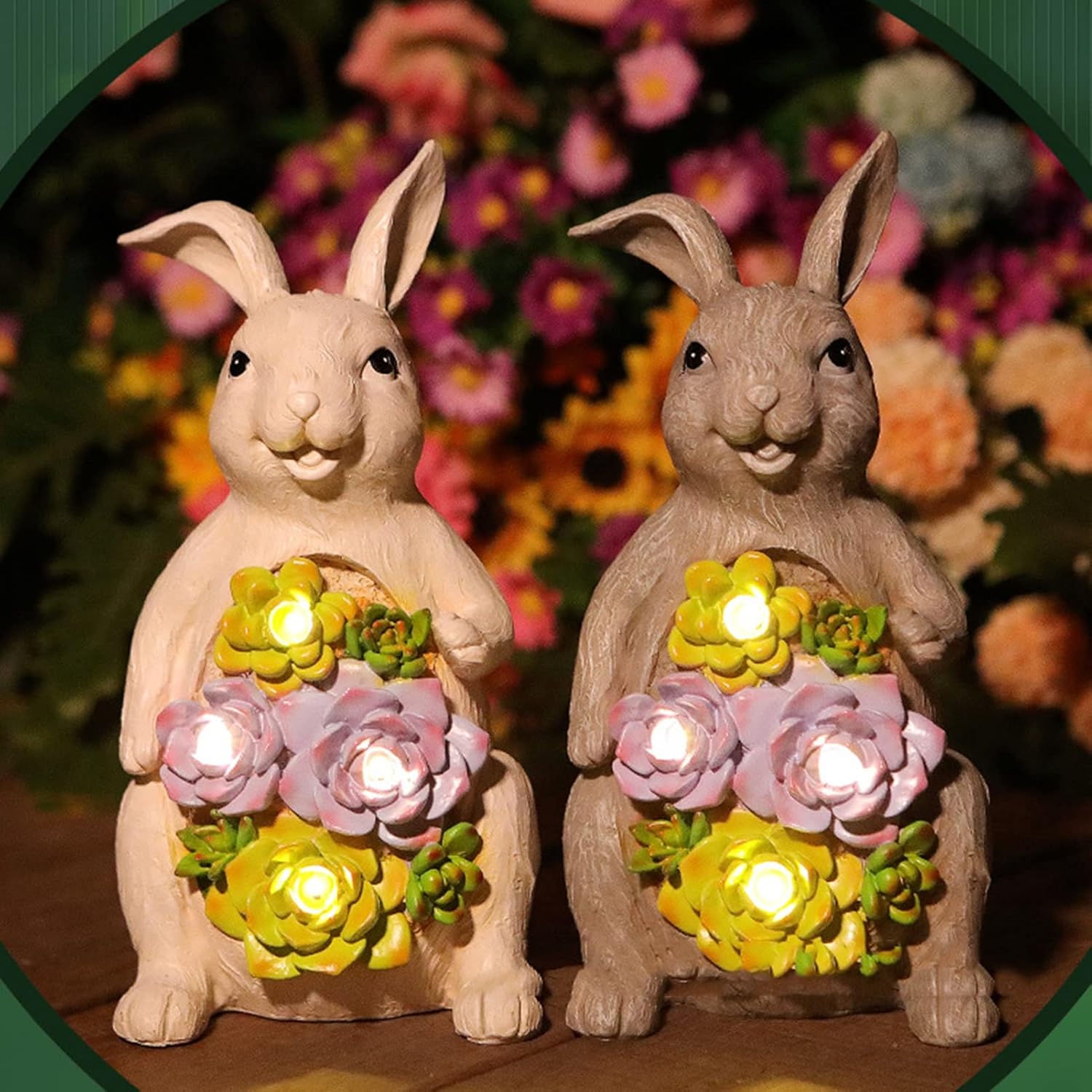 Rabbit Ornaments with Solar Lights, Outdoor Bunny Statues and Figurines Resin Statues for Home Garden Lawn Decoration,Easter for Kids,White